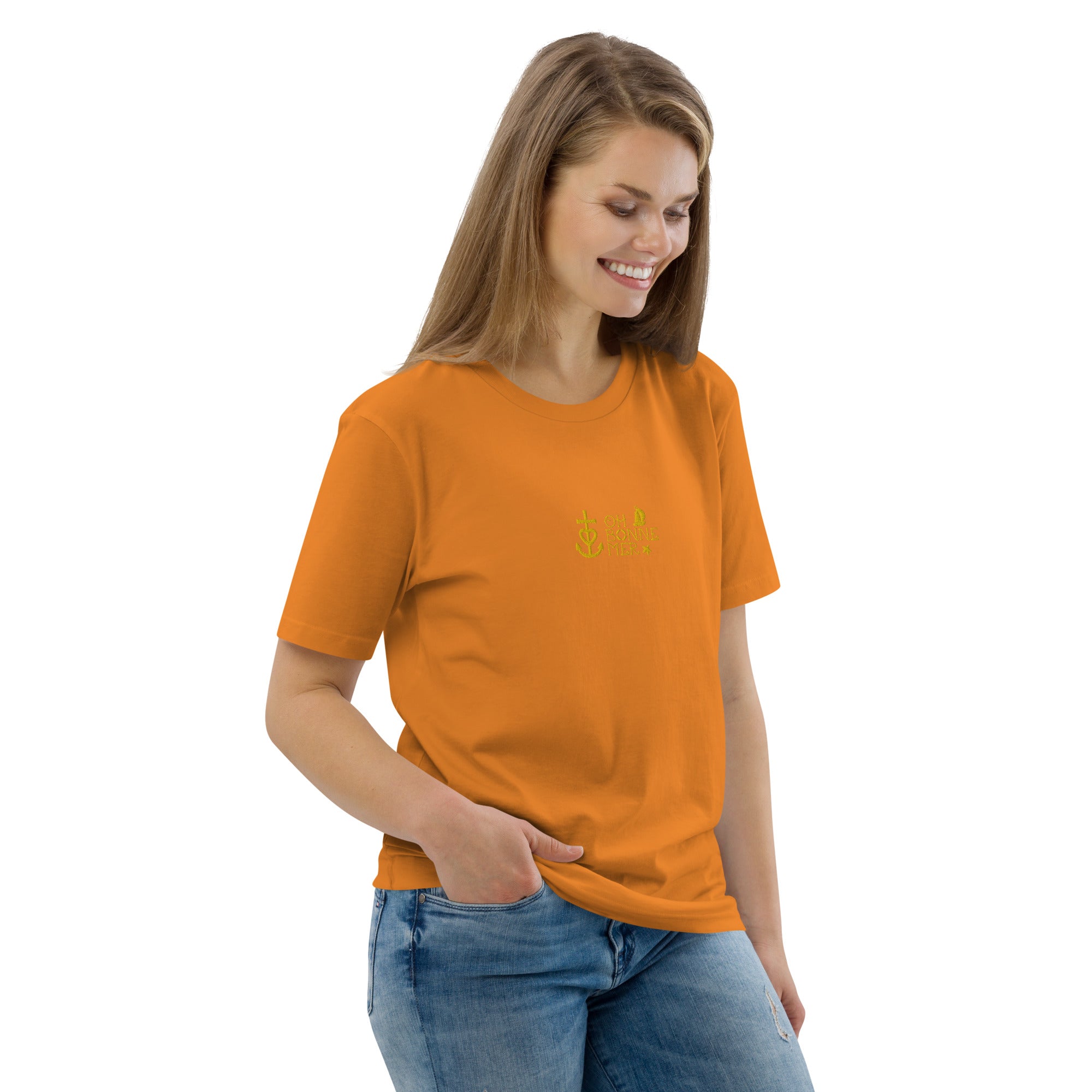 T-shirt unisexe en coton biologique Oh Bonne Mer 2 brodé sur couleurs vives