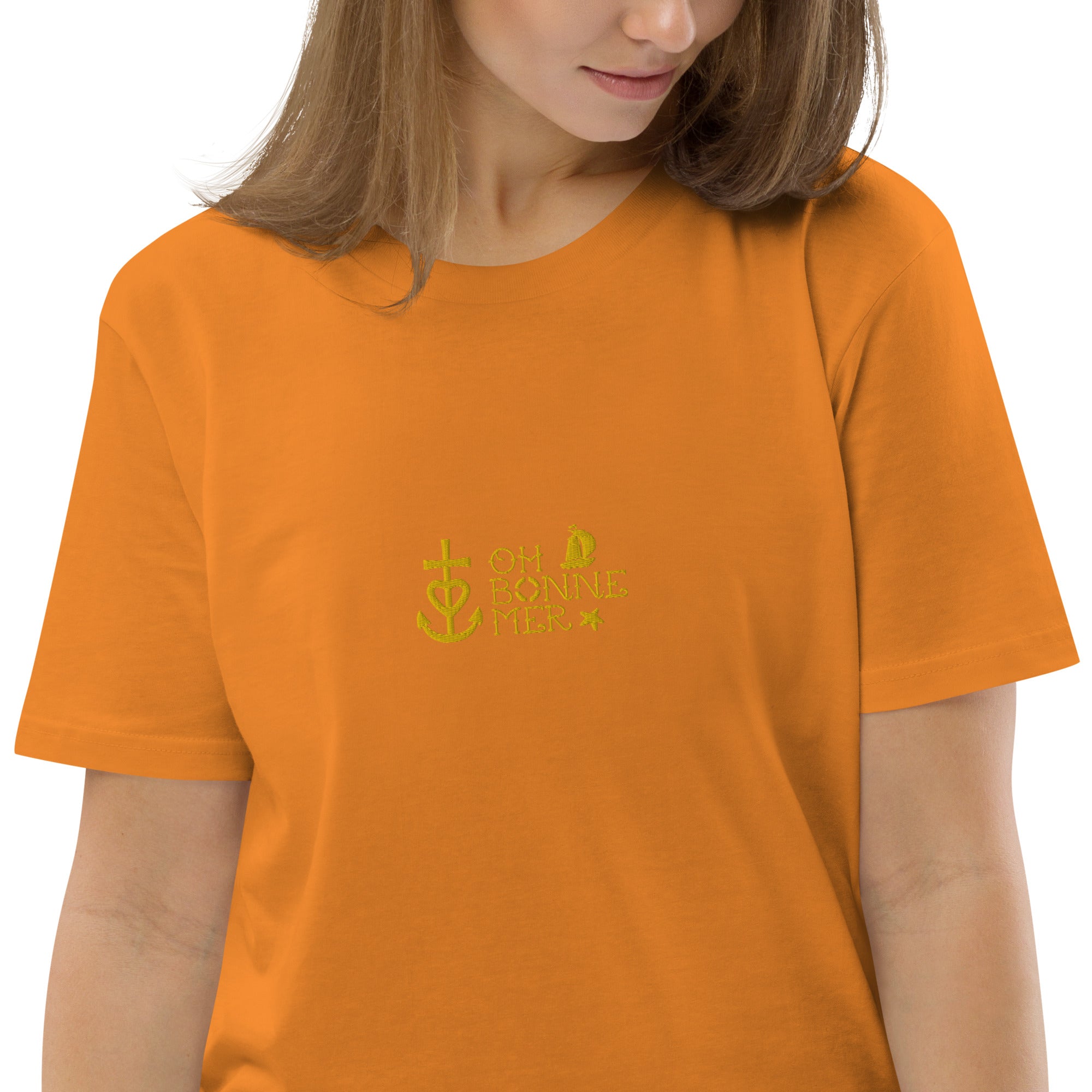 T-shirt unisexe en coton biologique Oh Bonne Mer 2 brodé sur couleurs vives