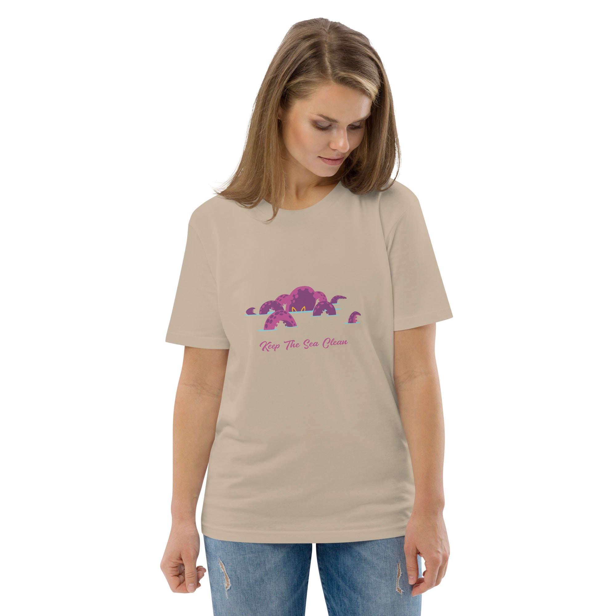 T-shirt unisexe en coton biologique Octopus Purple sur couleurs claires
