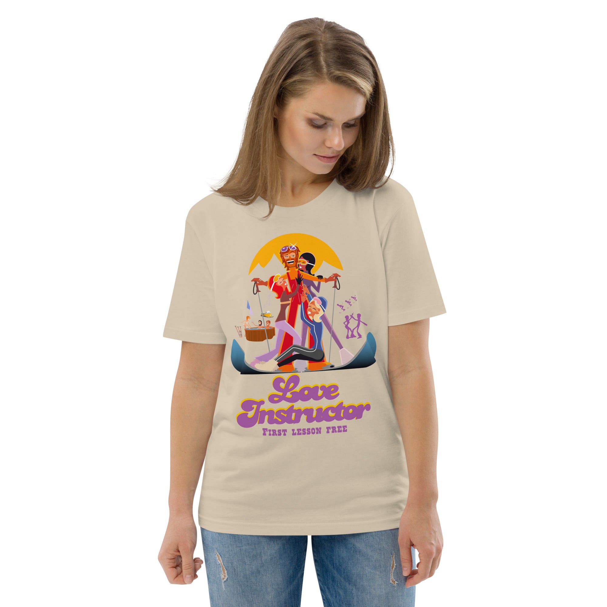 T-shirt unisexe en coton biologique Love instructor First lesson free sur couleurs claires