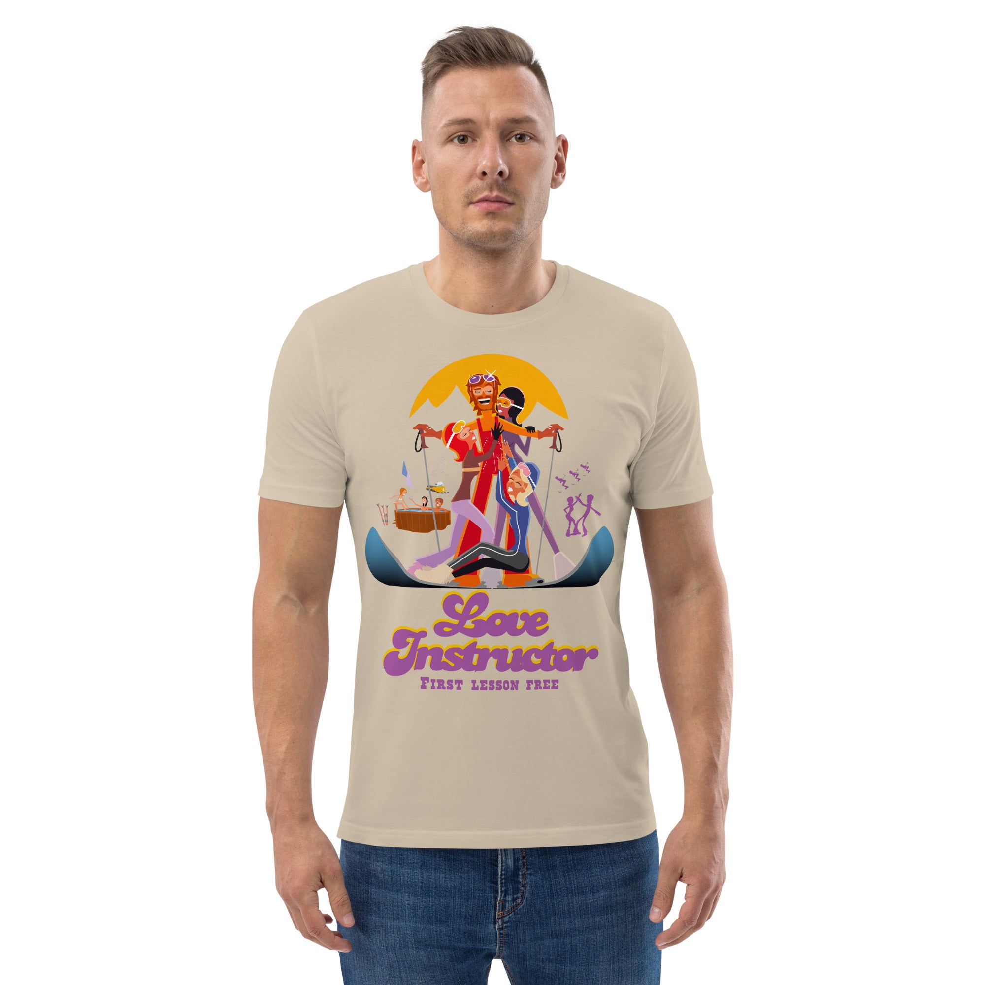 T-shirt unisexe en coton biologique Love instructor First lesson free sur couleurs claires