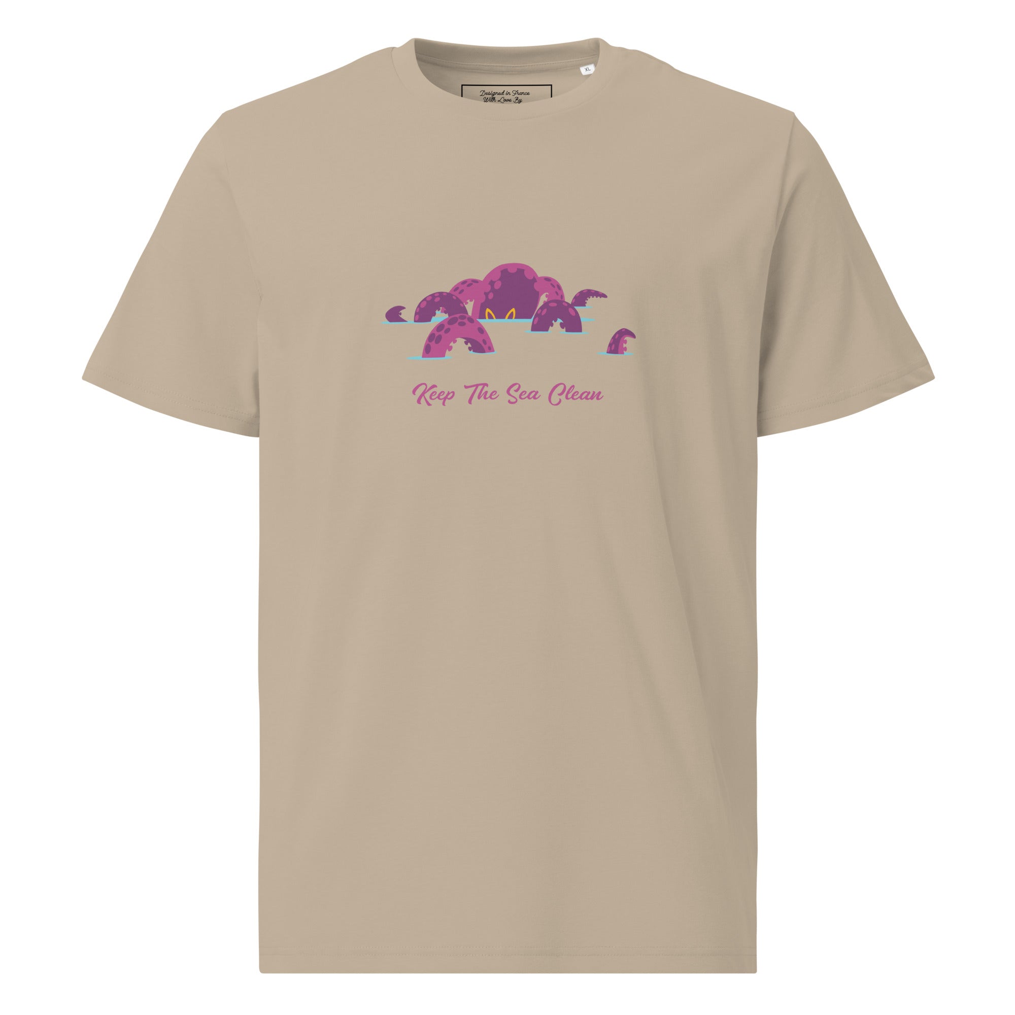 T-shirt unisexe en coton biologique Octopus Purple sur couleurs claires