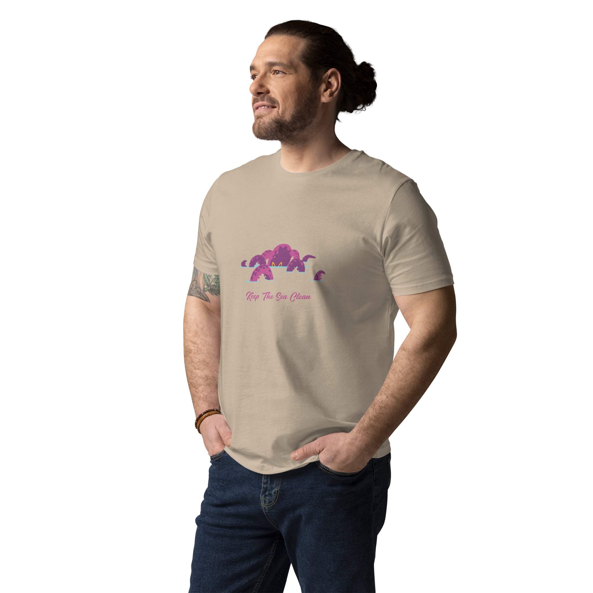 T-shirt unisexe en coton biologique Octopus Purple sur couleurs claires