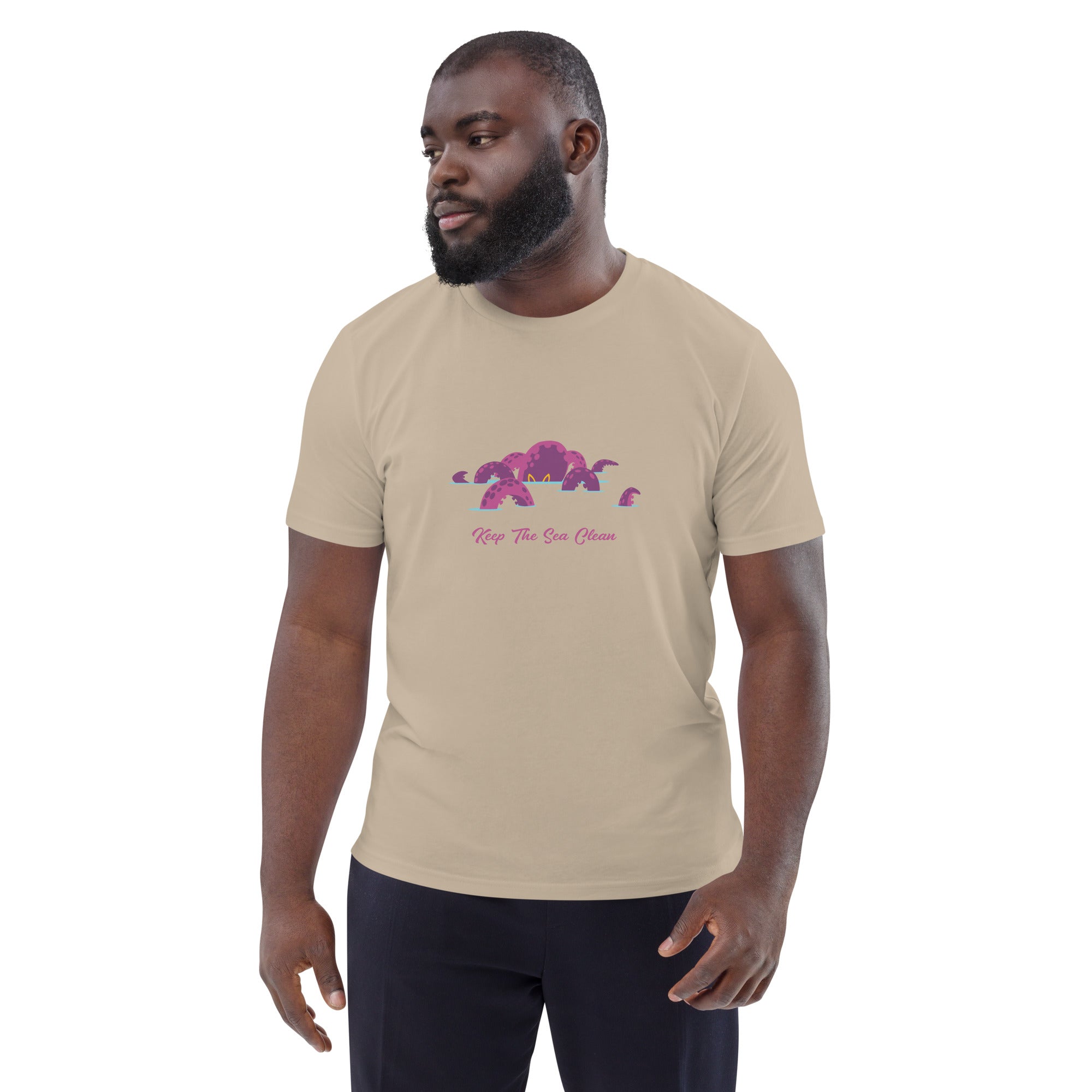 T-shirt unisexe en coton biologique Octopus Purple sur couleurs claires