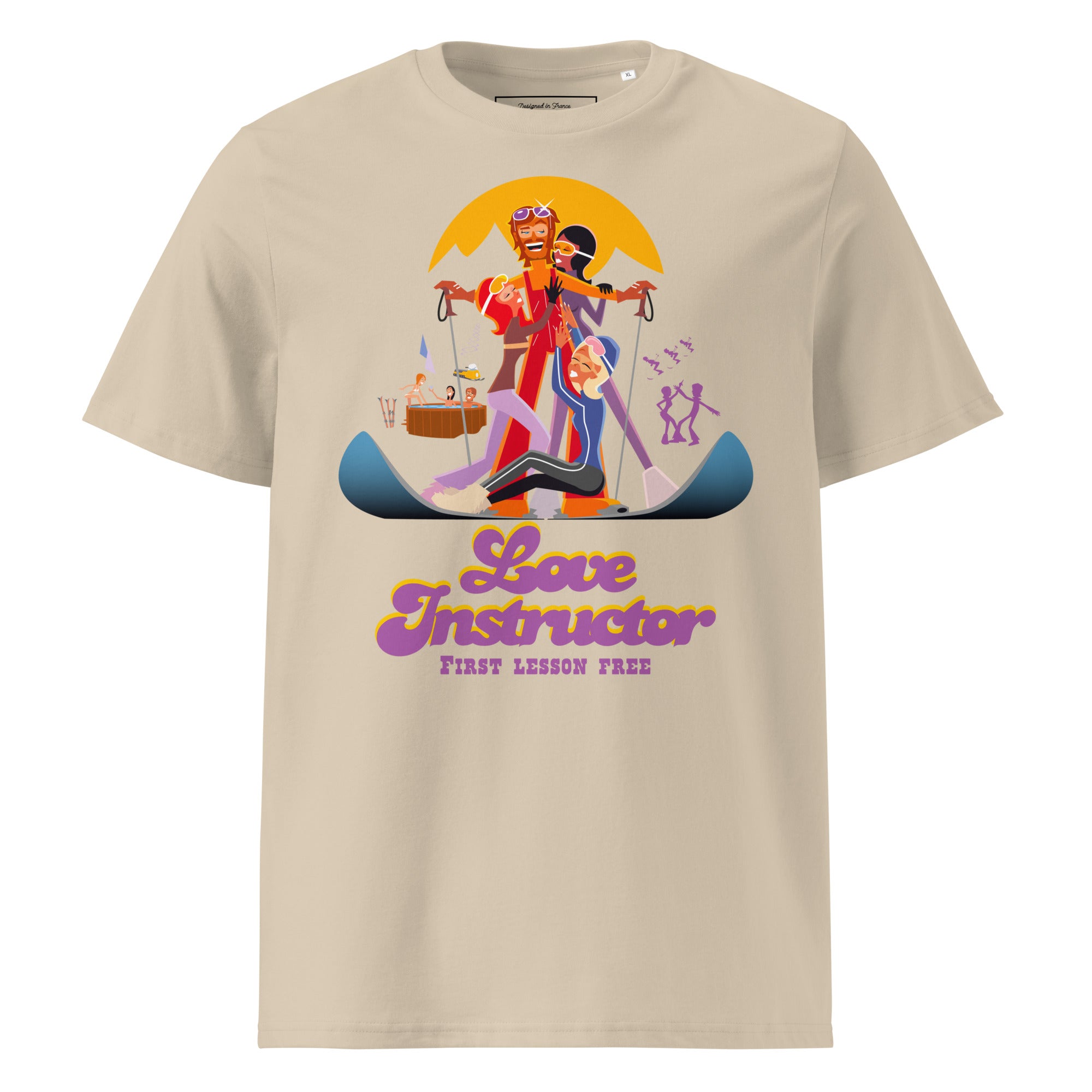 T-shirt unisexe en coton biologique Love instructor First lesson free sur couleurs claires