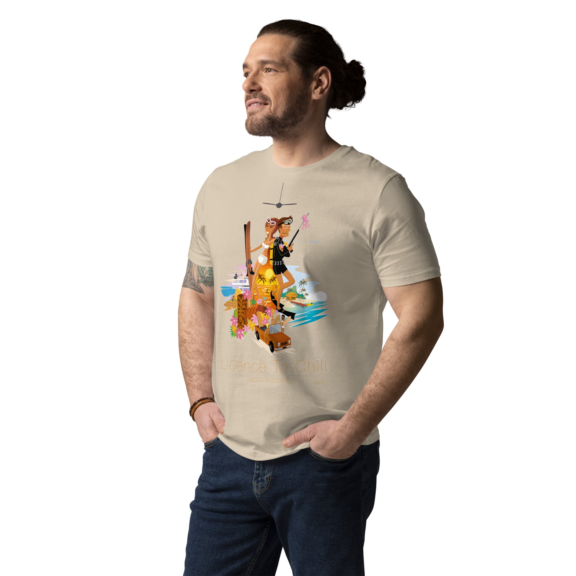 Unisex organic cotton t-shirt License To Chill Vamos a la Playa on light colors