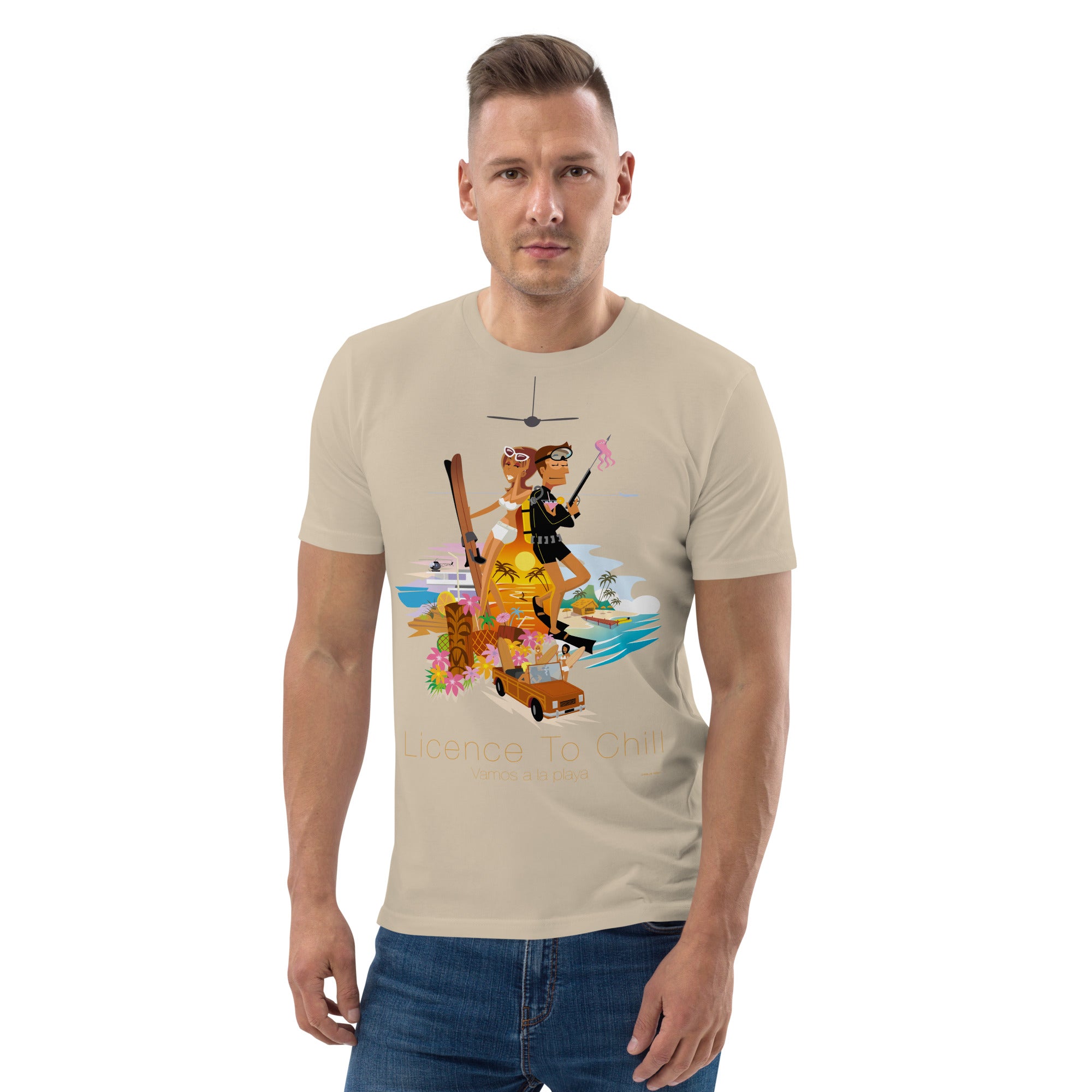 Unisex organic cotton t-shirt License To Chill Vamos a la Playa on light colors