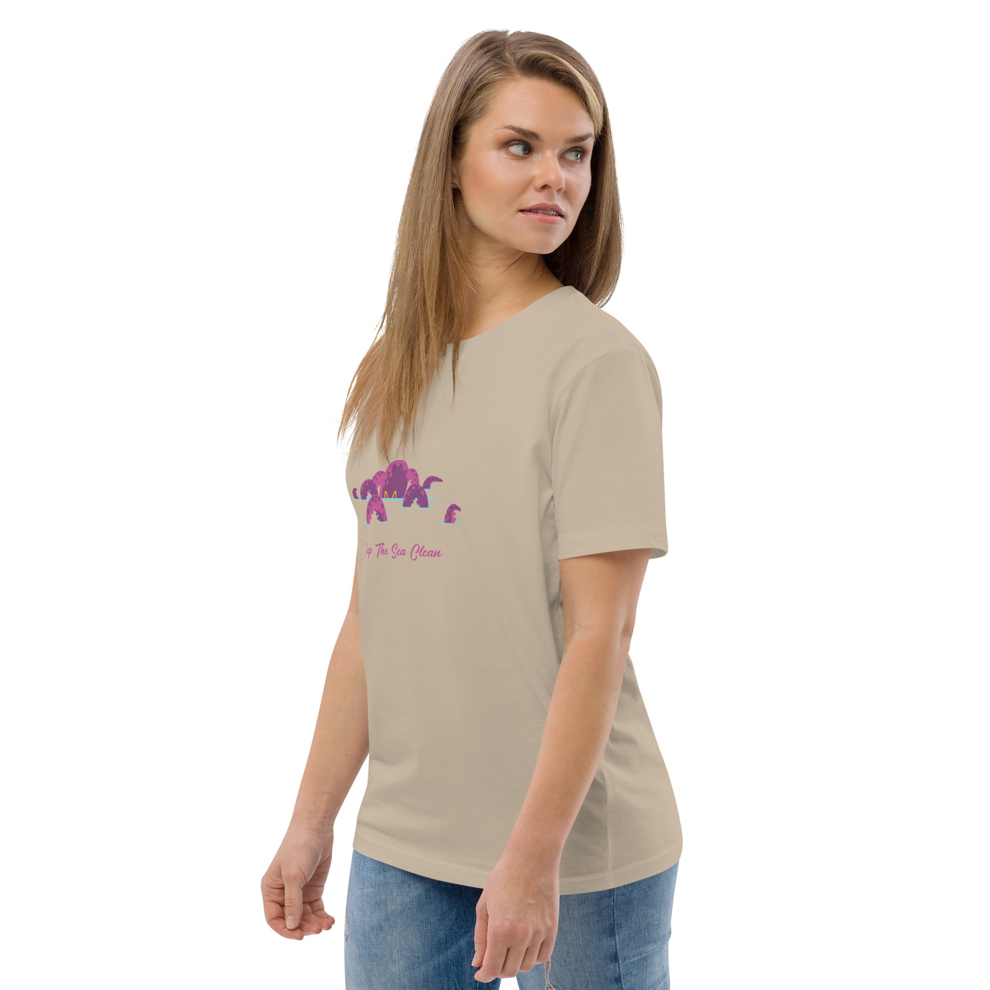 T-shirt unisexe en coton biologique Octopus Purple sur couleurs claires
