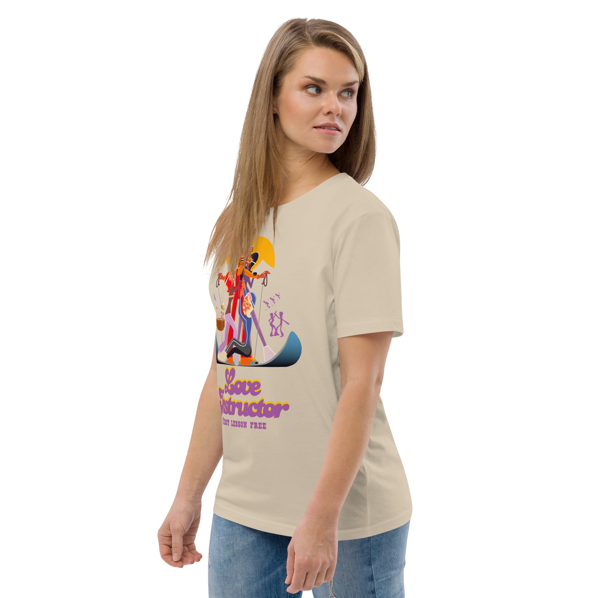 T-shirt unisexe en coton biologique Love instructor First lesson free sur couleurs claires
