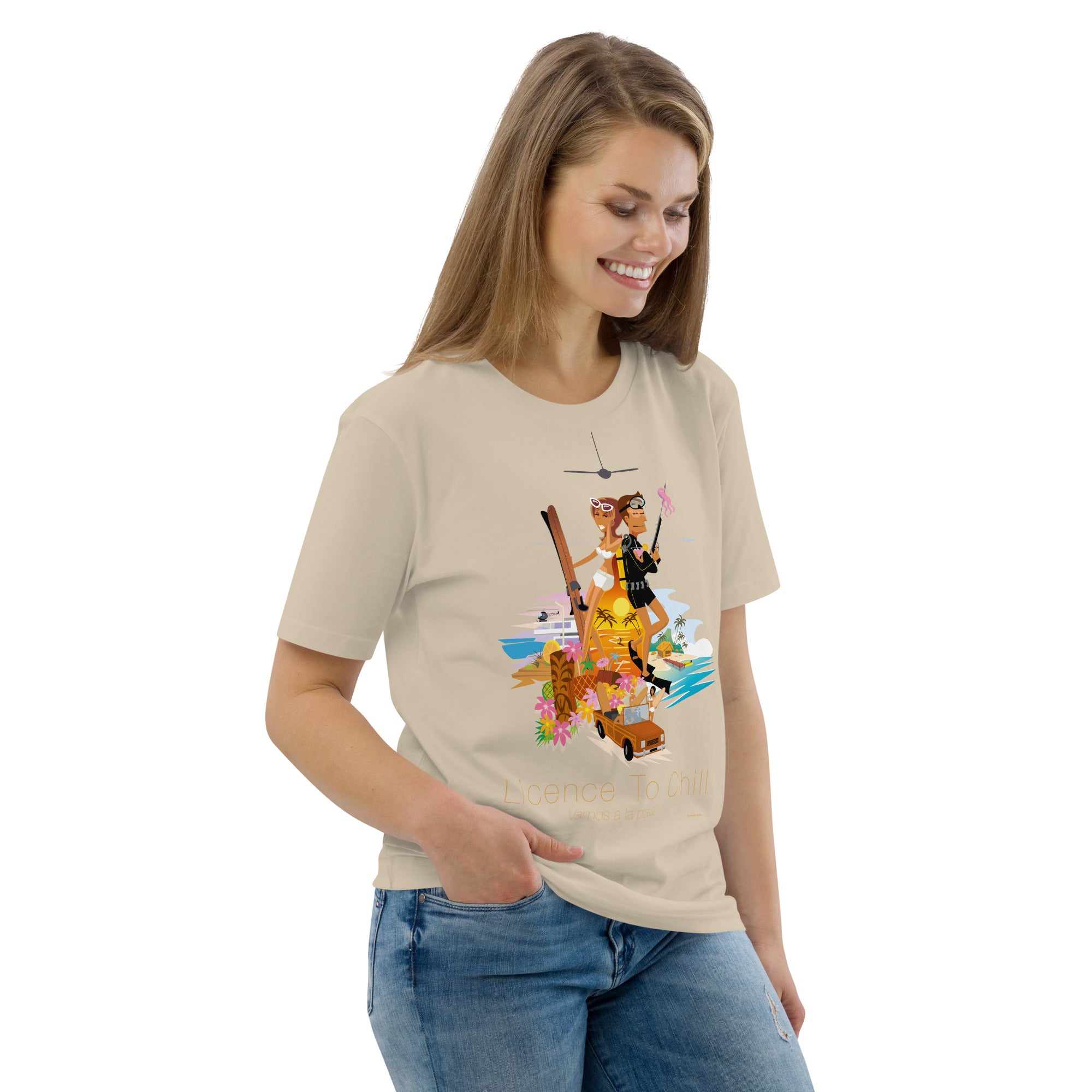 Unisex organic cotton t-shirt License To Chill Vamos a la Playa on light colors