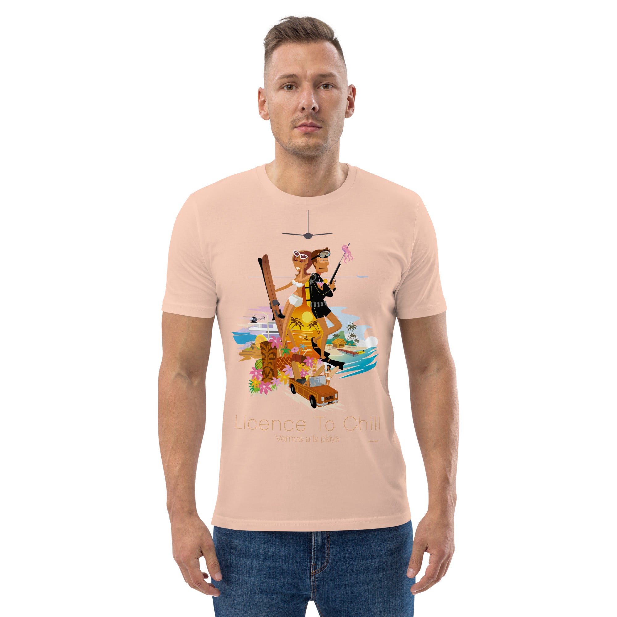 Unisex organic cotton t-shirt License To Chill Vamos a la Playa on light colors