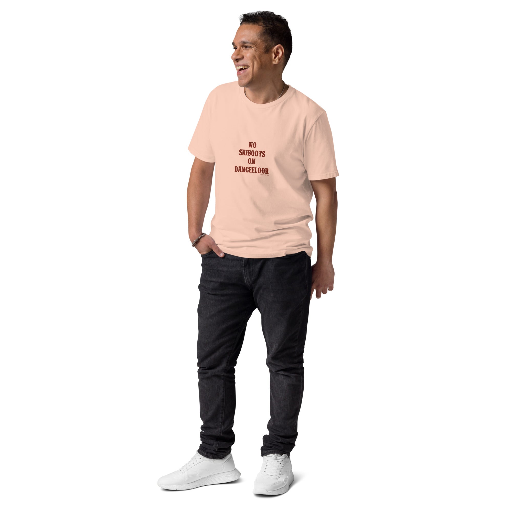 T-shirt unisexe en coton biologique No Skiboots on Dancefloor texte foncé