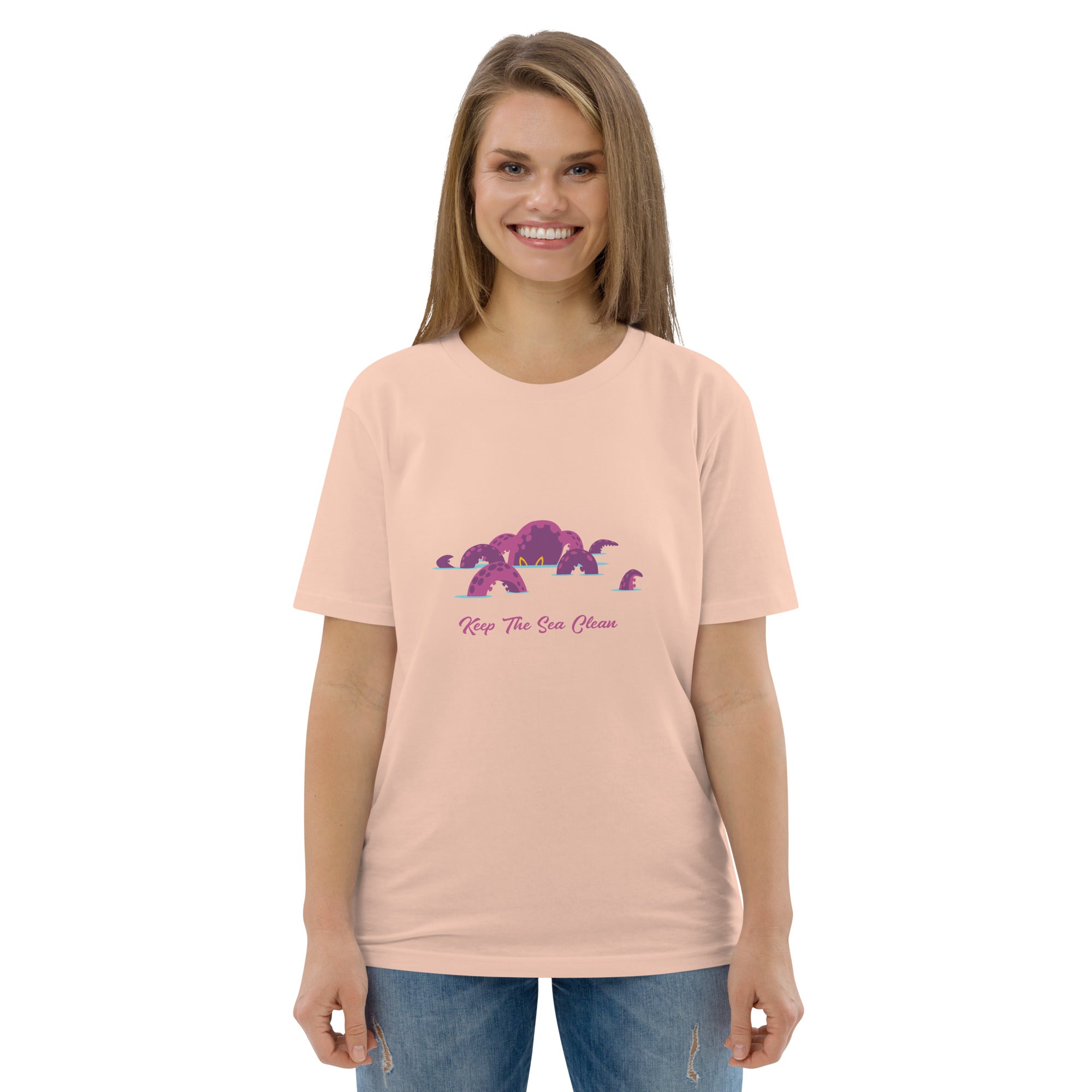 T-shirt unisexe en coton biologique Octopus Purple sur couleurs claires
