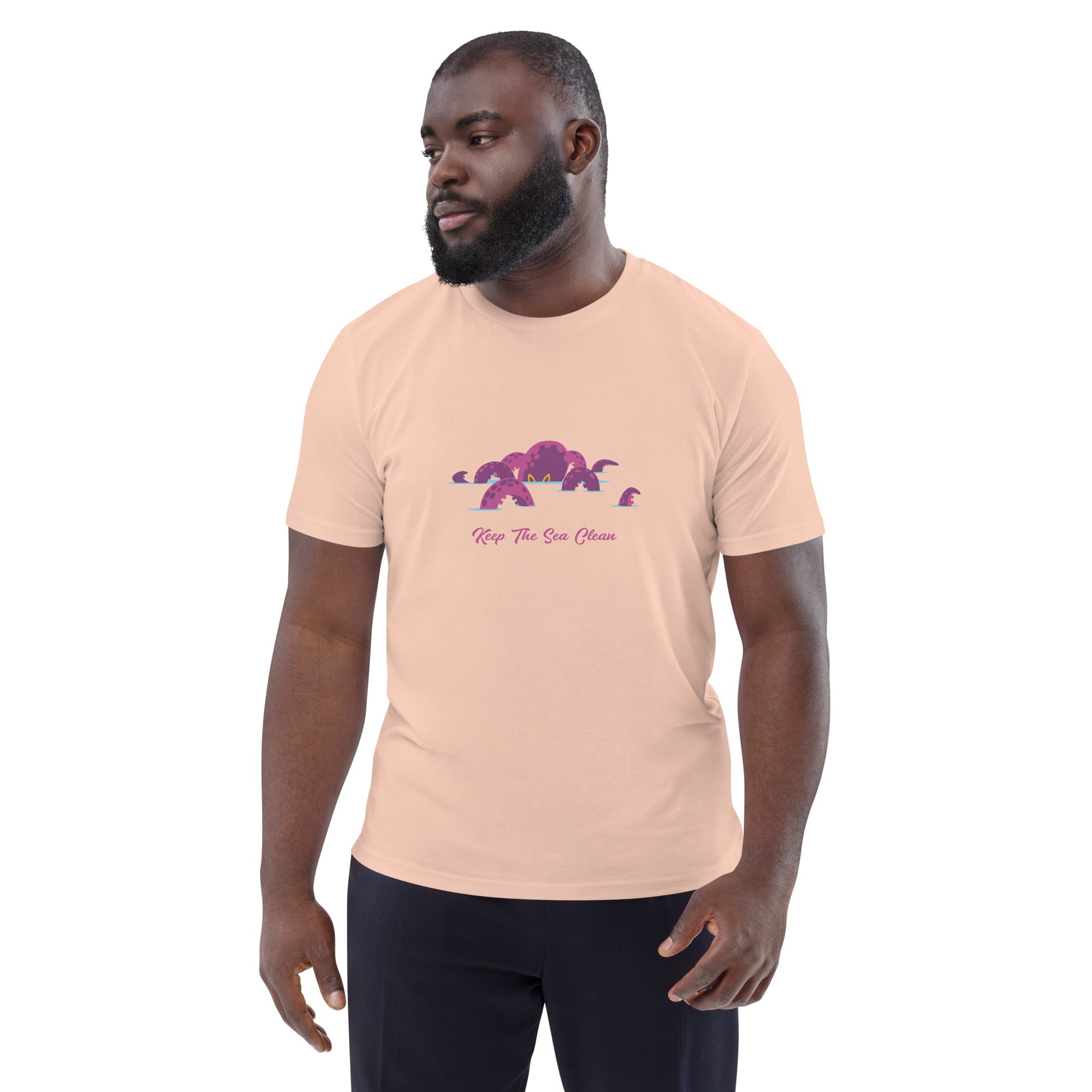 T-shirt unisexe en coton biologique Octopus Purple sur couleurs claires
