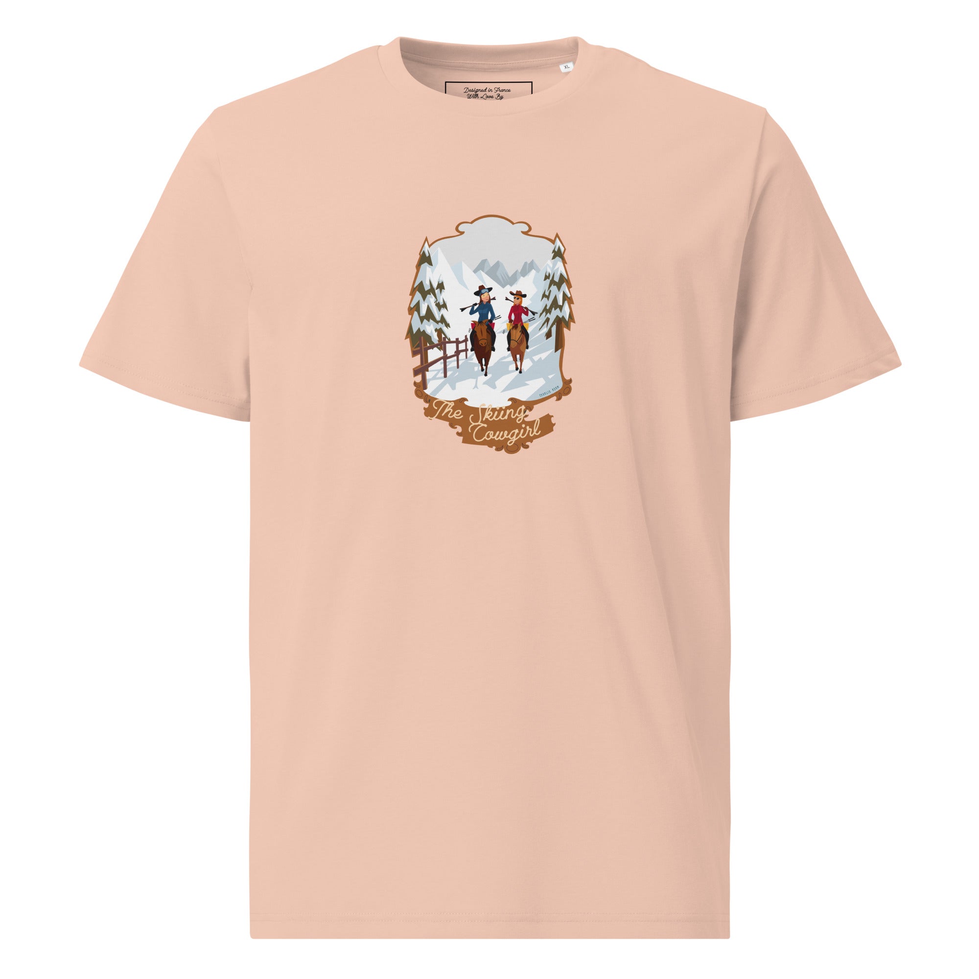 T-shirt unisexe en coton biologique The Skiing Cowgirl sur couleurs claires