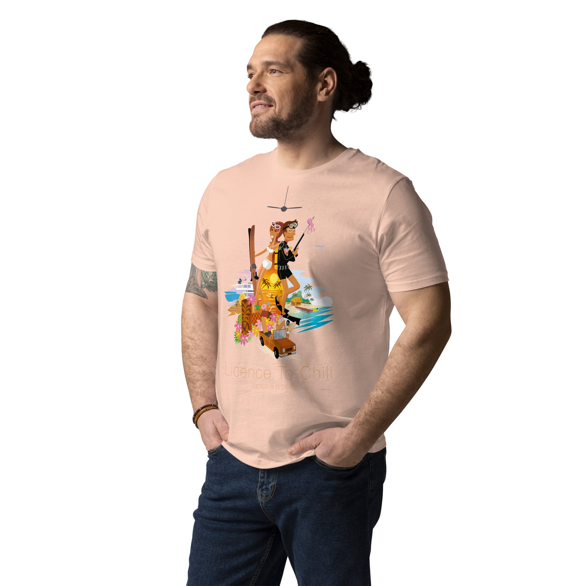 Unisex organic cotton t-shirt License To Chill Vamos a la Playa on light colors