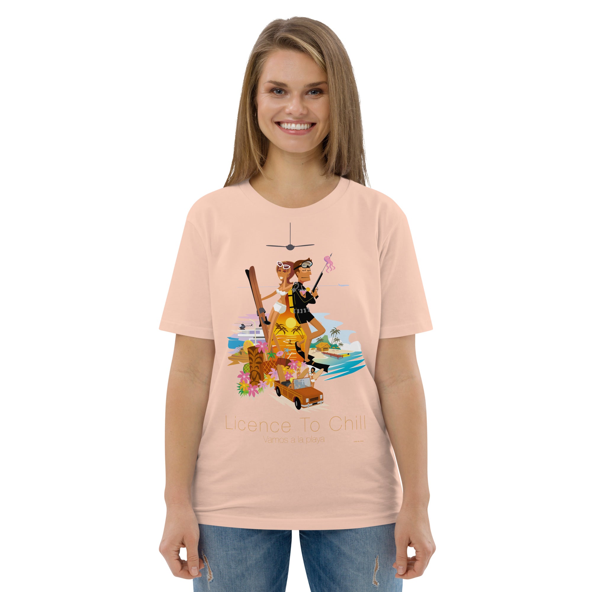 Unisex organic cotton t-shirt License To Chill Vamos a la Playa on light colors