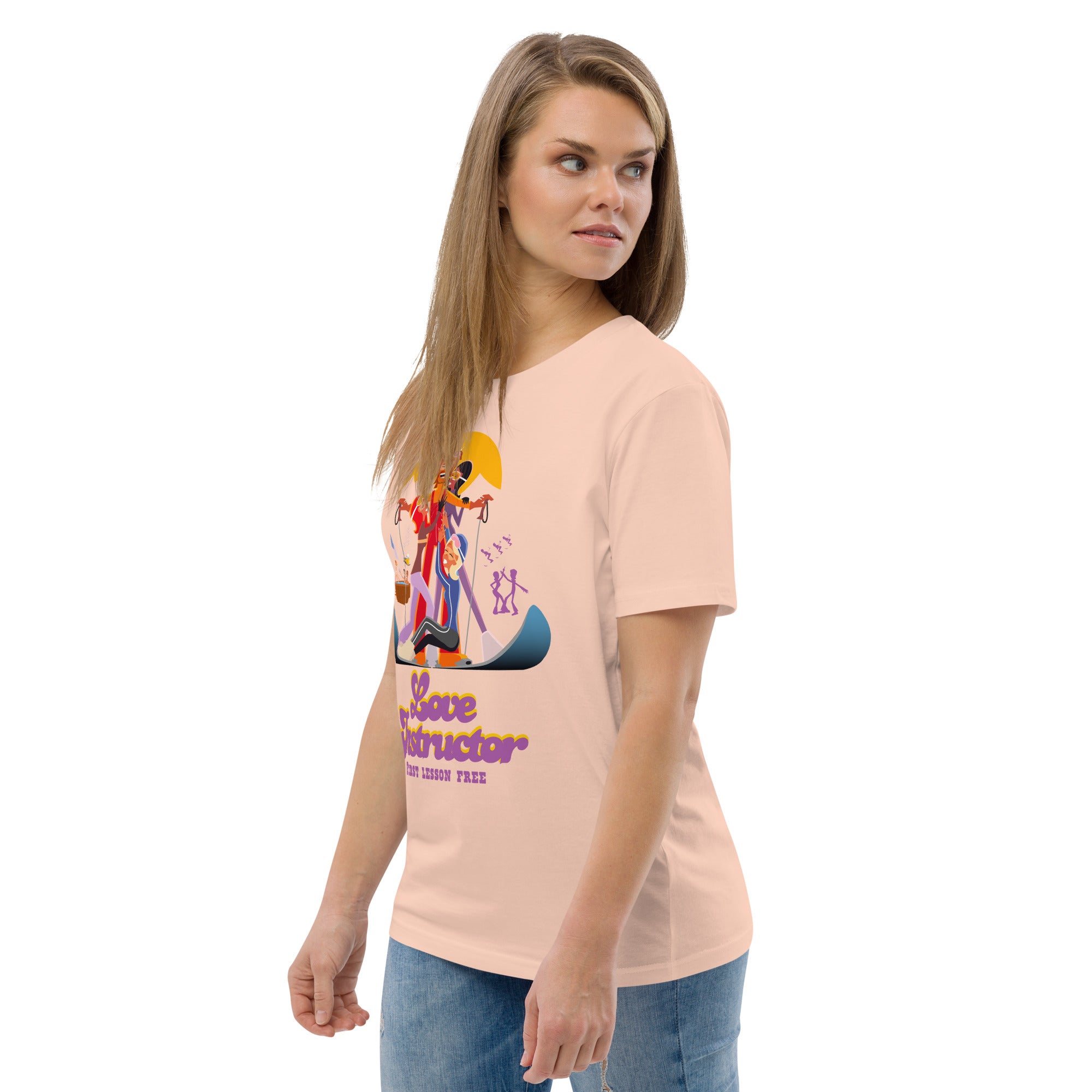 T-shirt unisexe en coton biologique Love instructor First lesson free sur couleurs claires