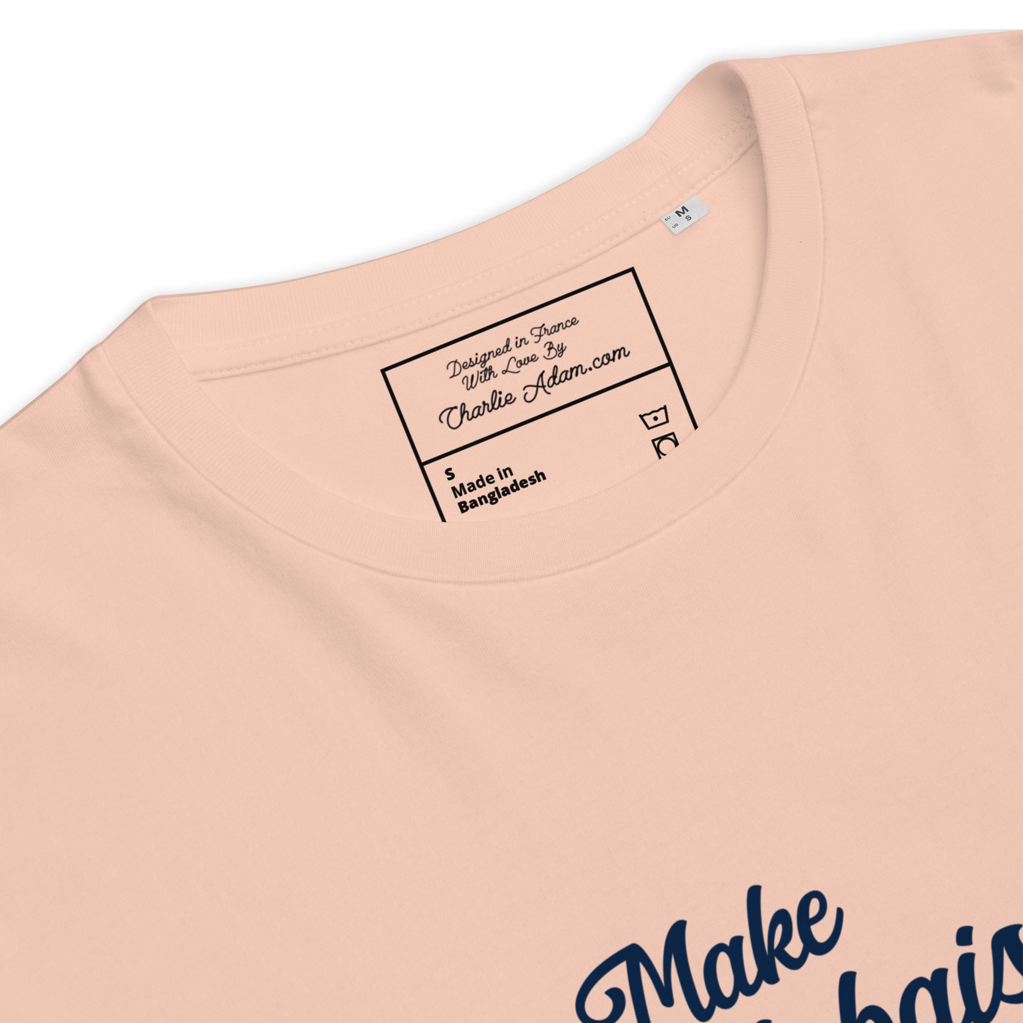 T-shirt unisexe en coton biologique Make Bouillabaisse Not War Navy sur couleurs claires