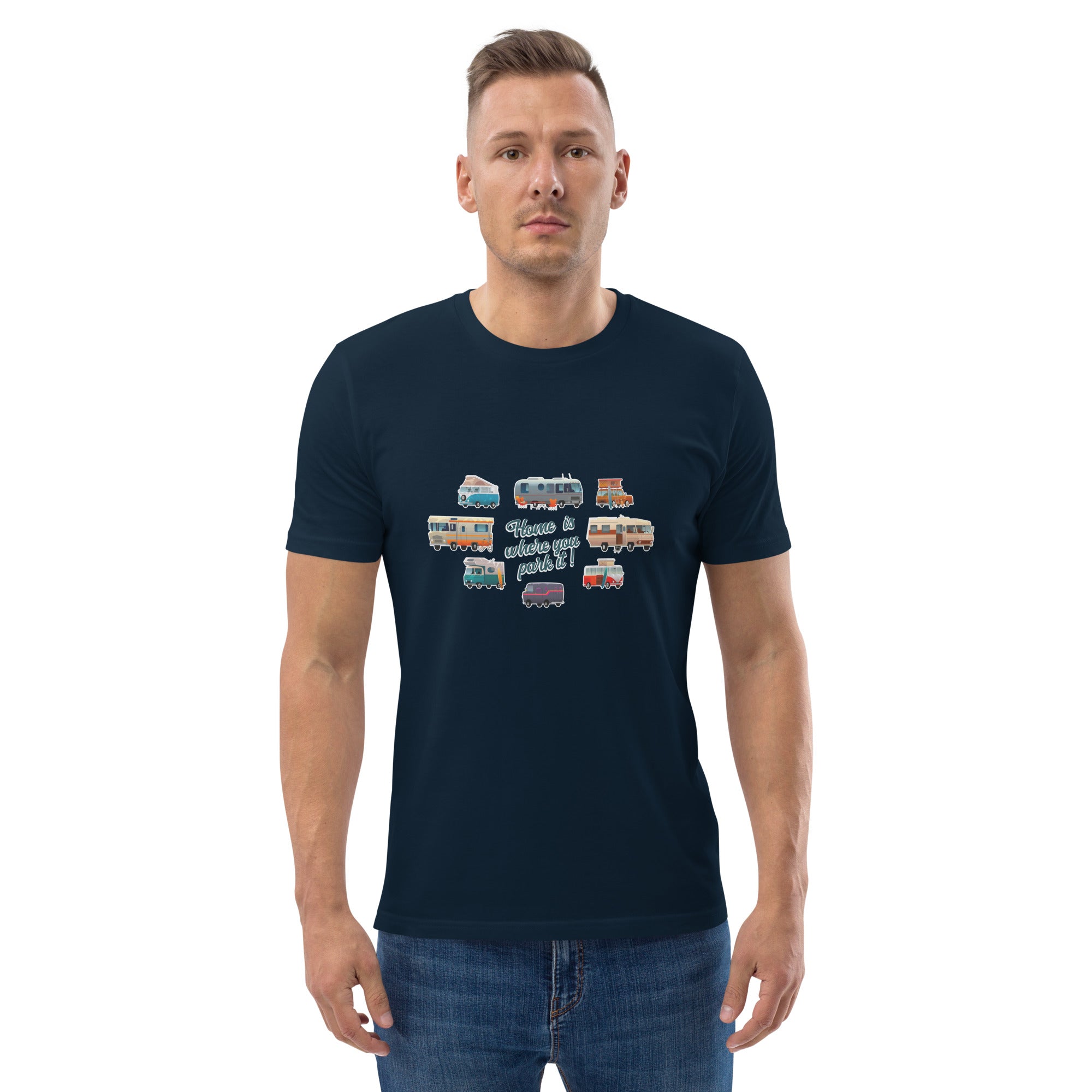 T-shirt unisexe en coton biologique Square Vintage Campers sur couleurs foncées