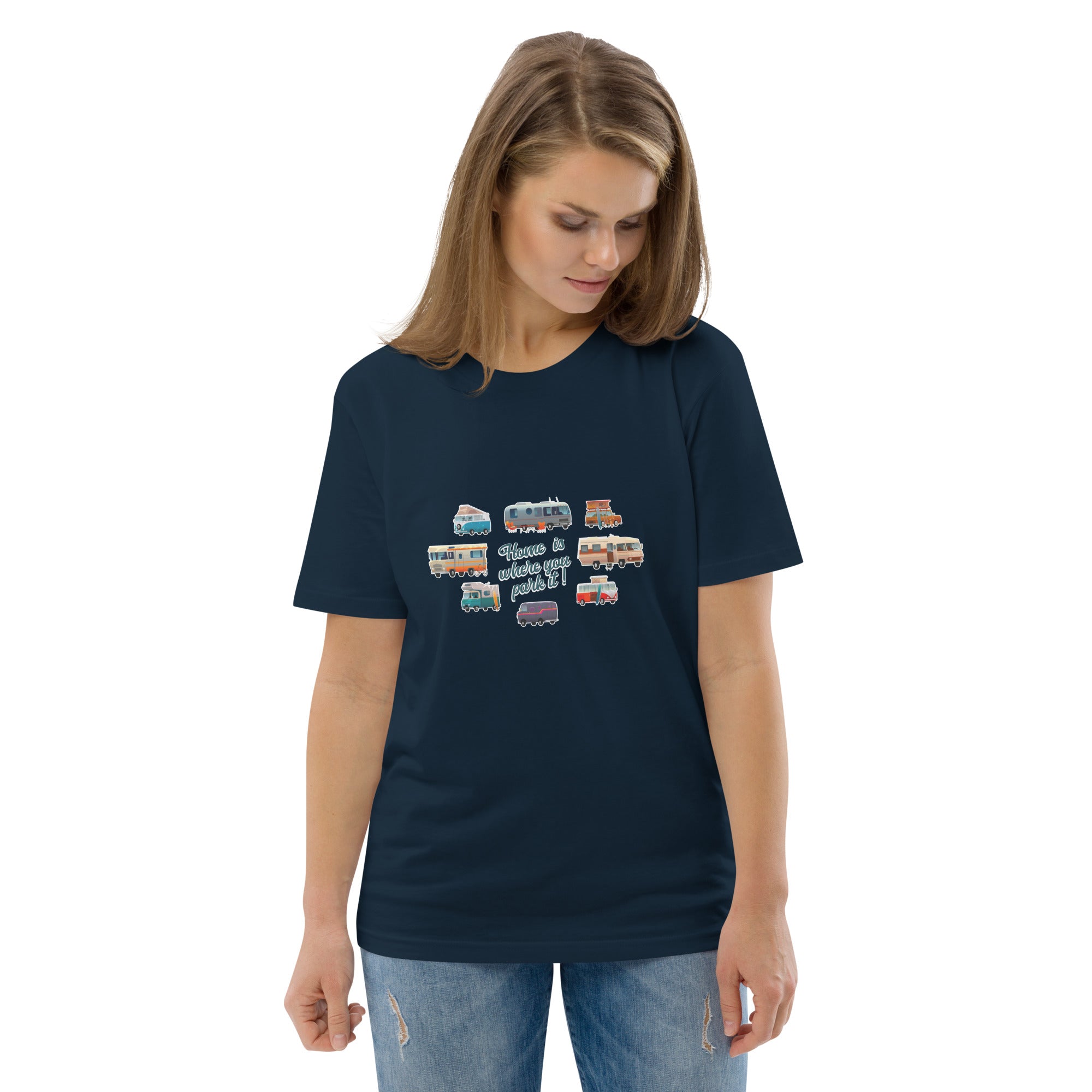 T-shirt unisexe en coton biologique Square Vintage Campers sur couleurs foncées