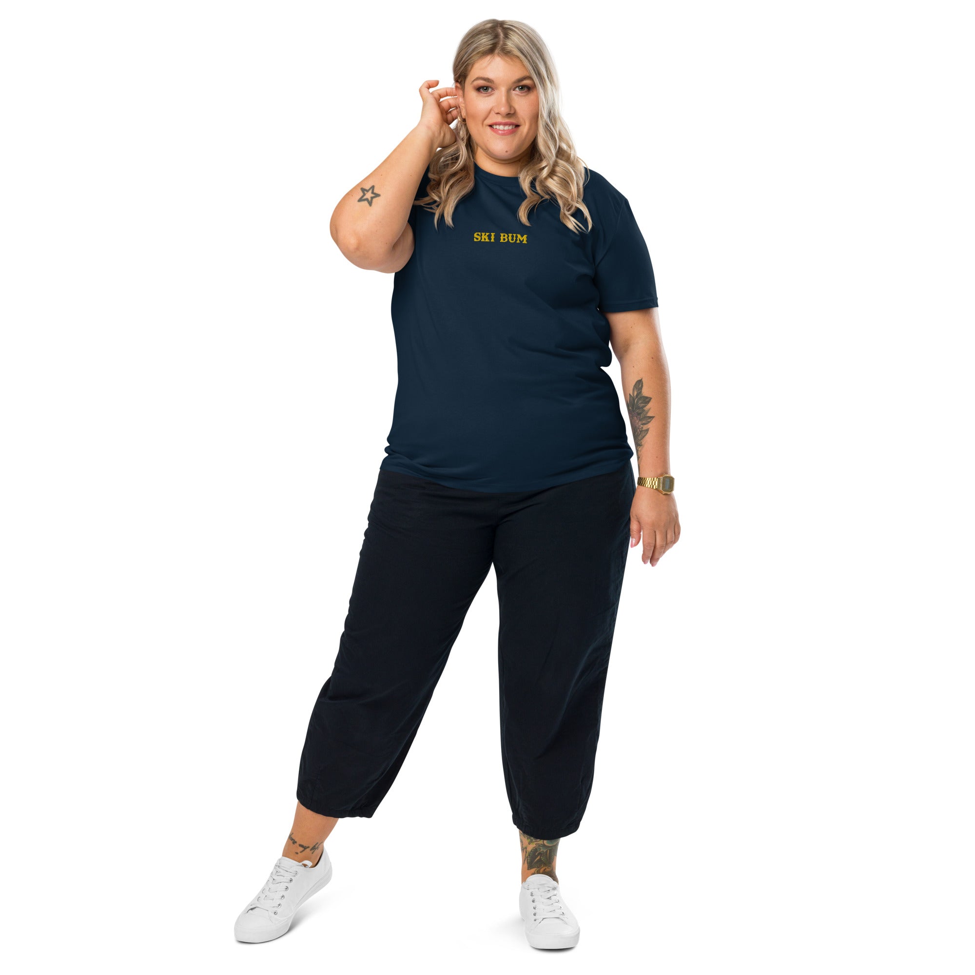 Unisex organic cotton t-shirt Ski Bum embroidered pattern