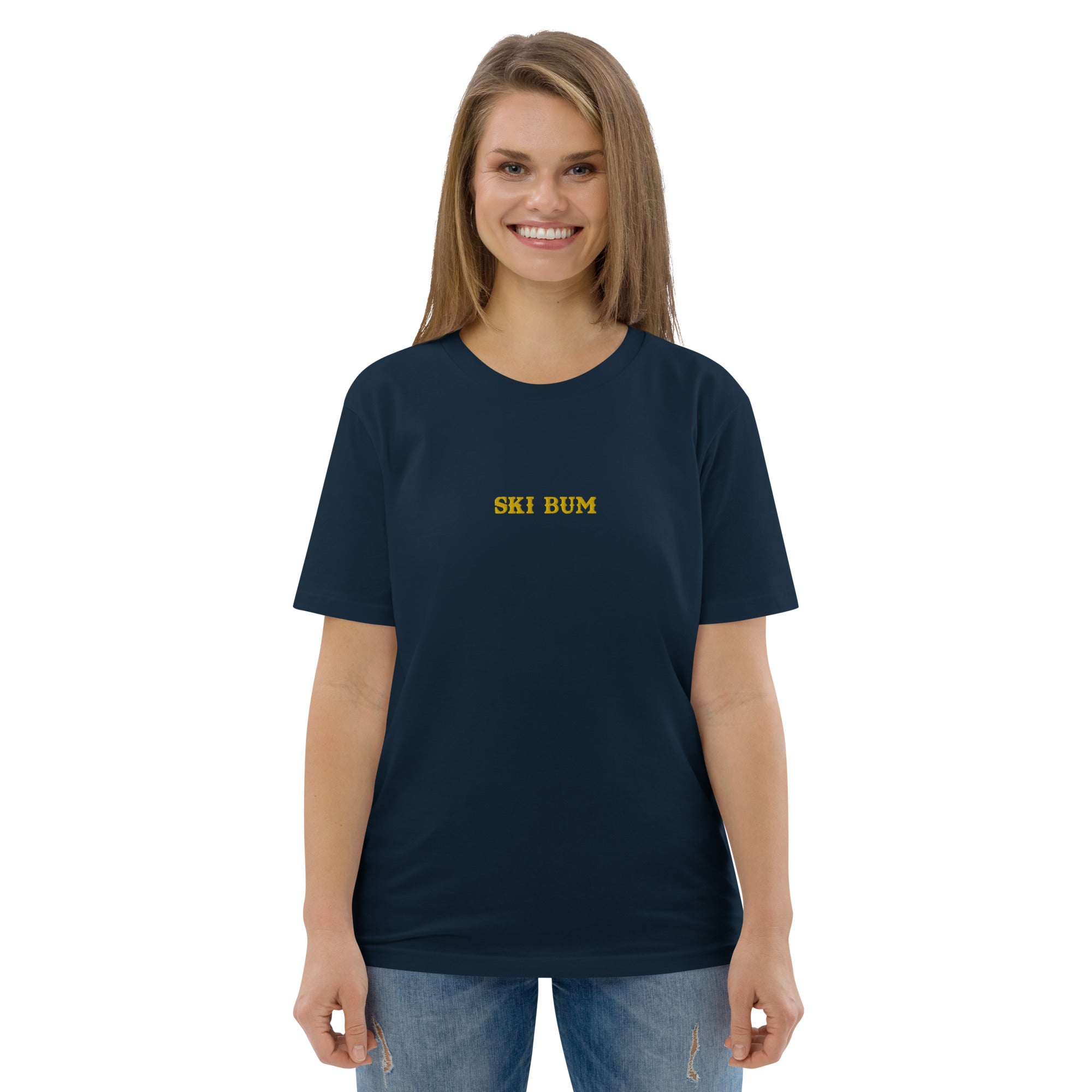 Unisex organic cotton t-shirt Ski Bum embroidered pattern