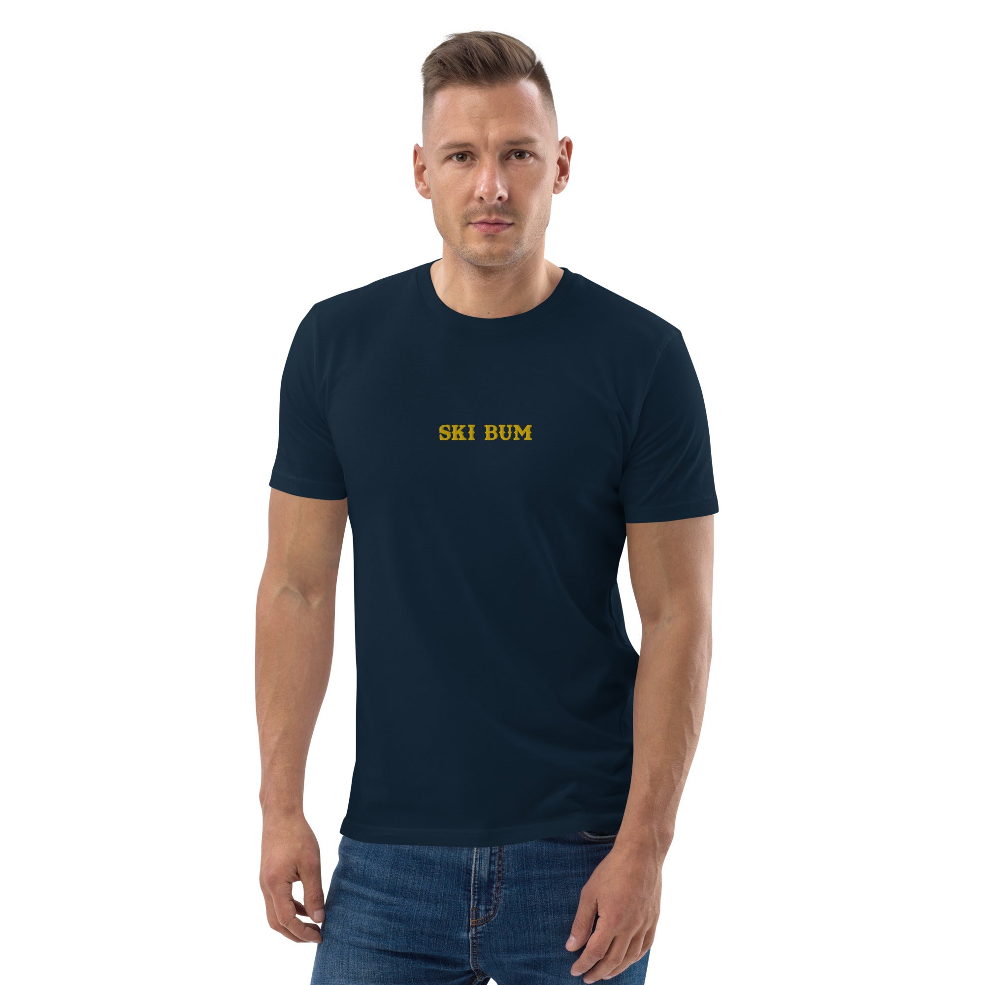 Unisex organic cotton t-shirt Ski Bum embroidered pattern