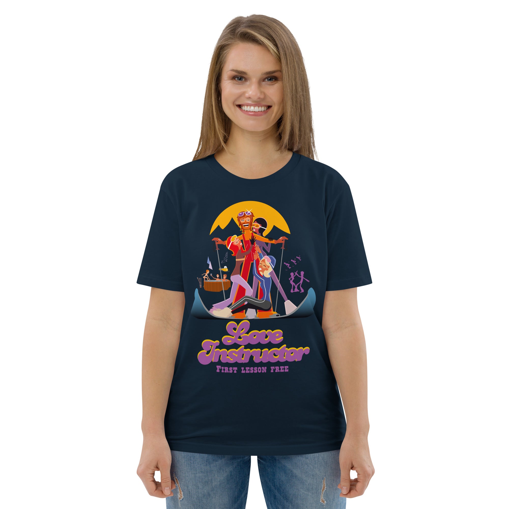 T-shirt unisexe en coton biologique Love instructor First lesson free sur couleurs foncées