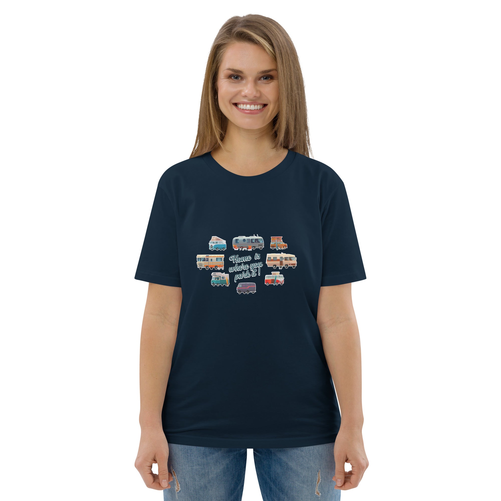 T-shirt unisexe en coton biologique Square Vintage Campers sur couleurs foncées