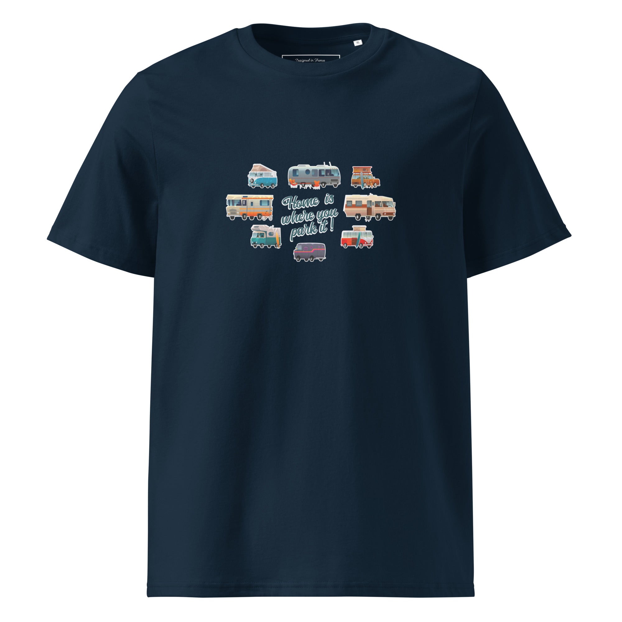 T-shirt unisexe en coton biologique Square Vintage Campers sur couleurs foncées