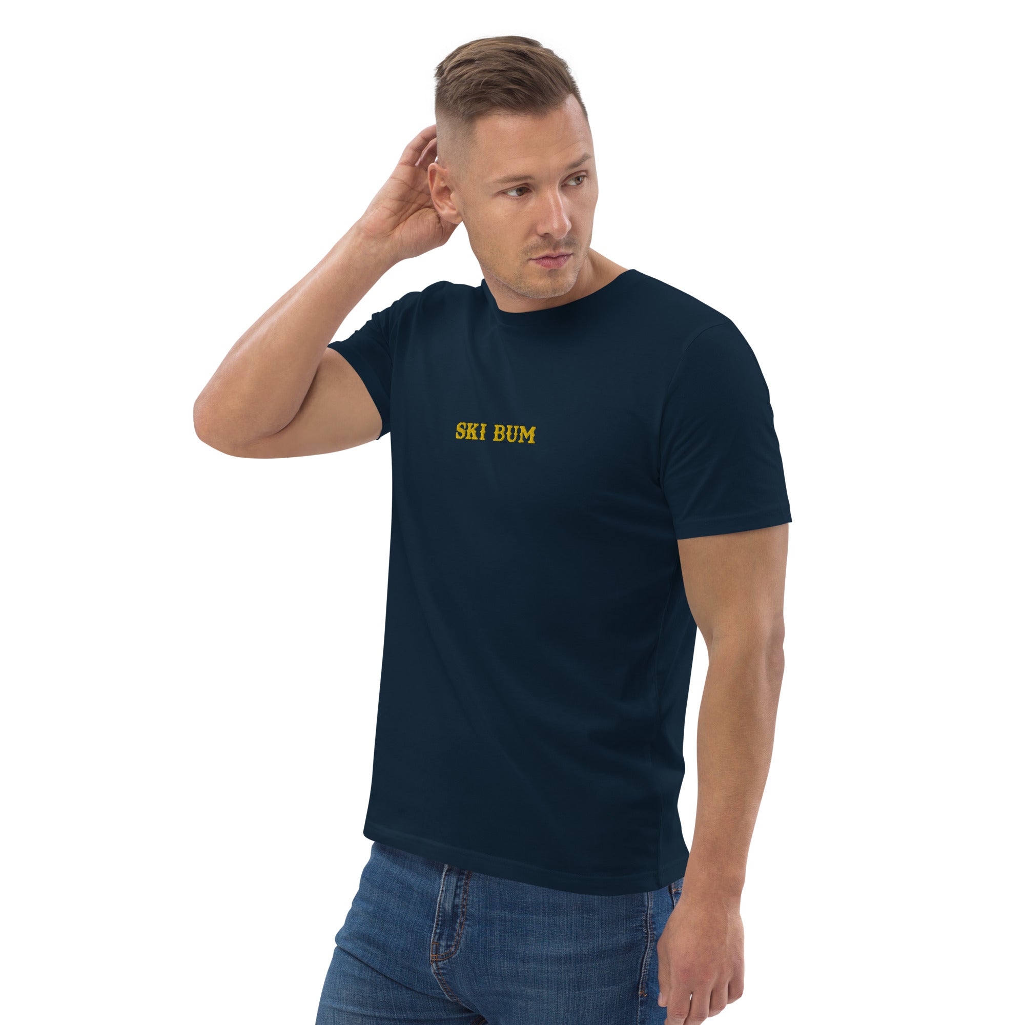 Unisex organic cotton t-shirt Ski Bum embroidered pattern