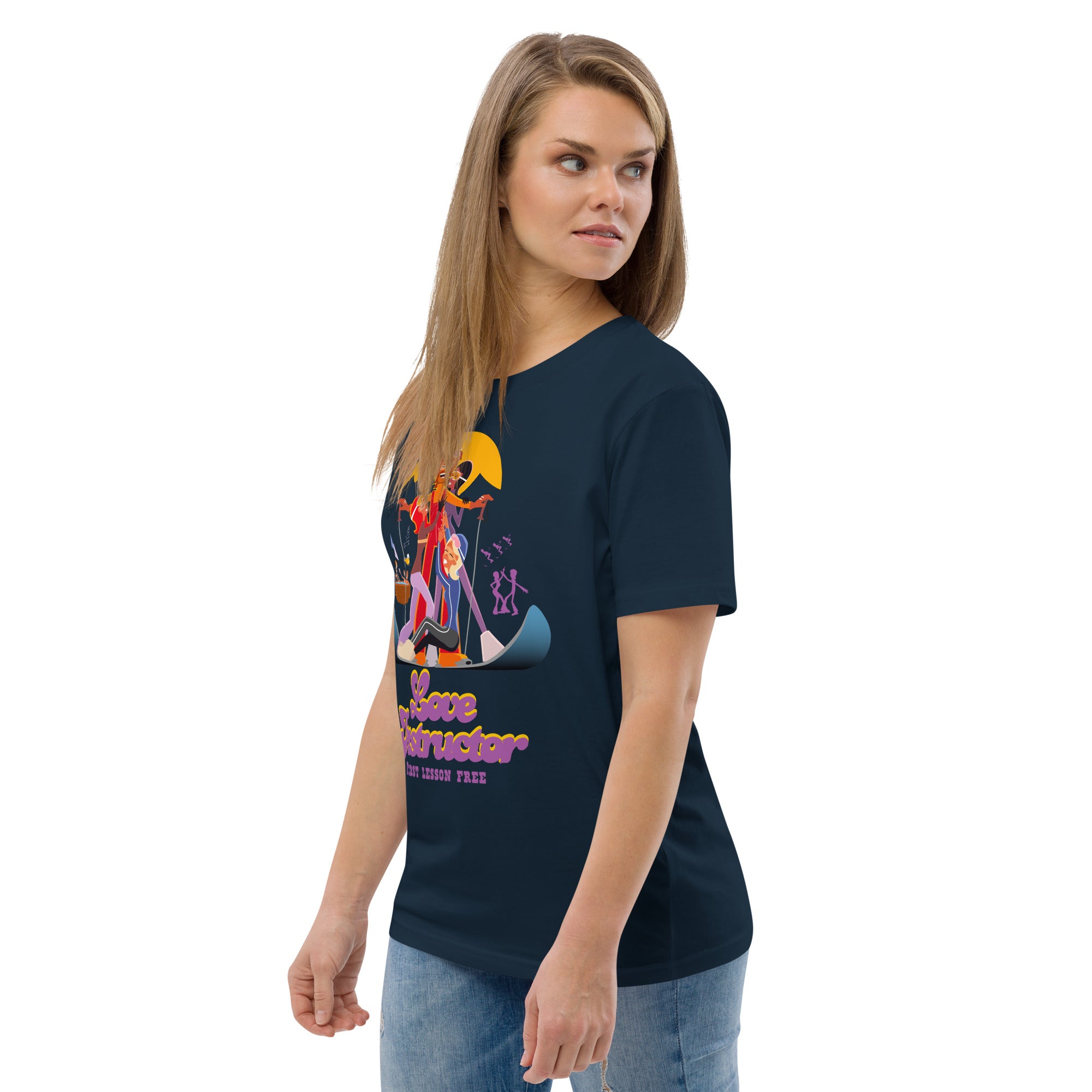 T-shirt unisexe en coton biologique Love instructor First lesson free sur couleurs foncées