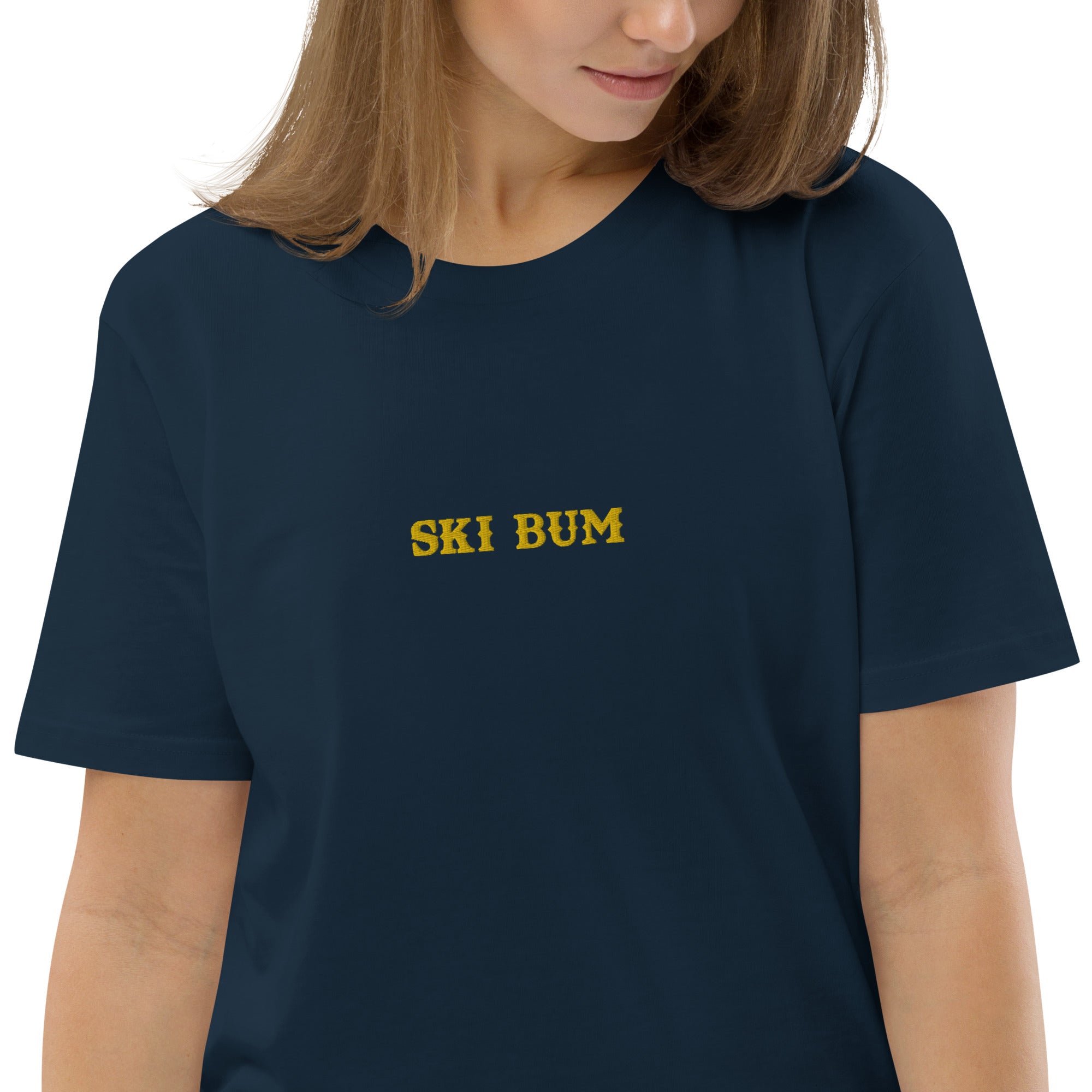 Unisex organic cotton t-shirt Ski Bum embroidered pattern
