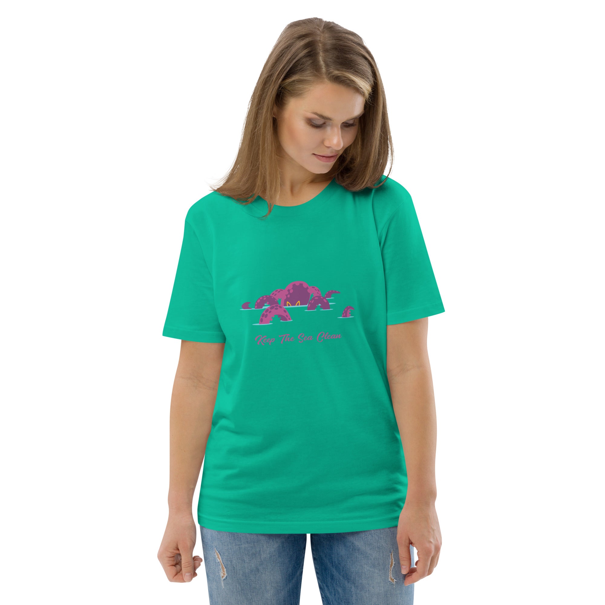 T-shirt unisexe en coton biologique Octopus Purple sur couleurs claires