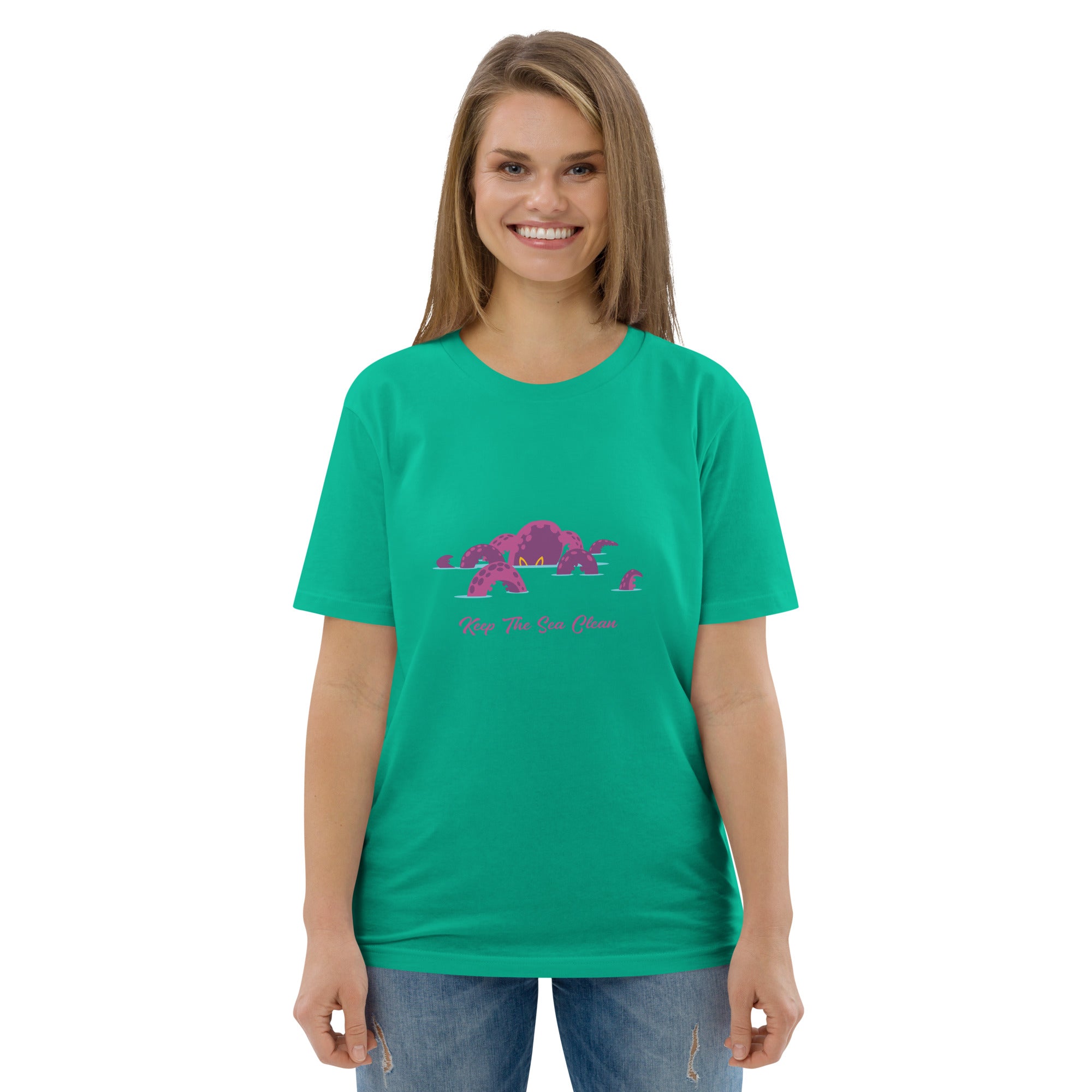 T-shirt unisexe en coton biologique Octopus Purple sur couleurs claires