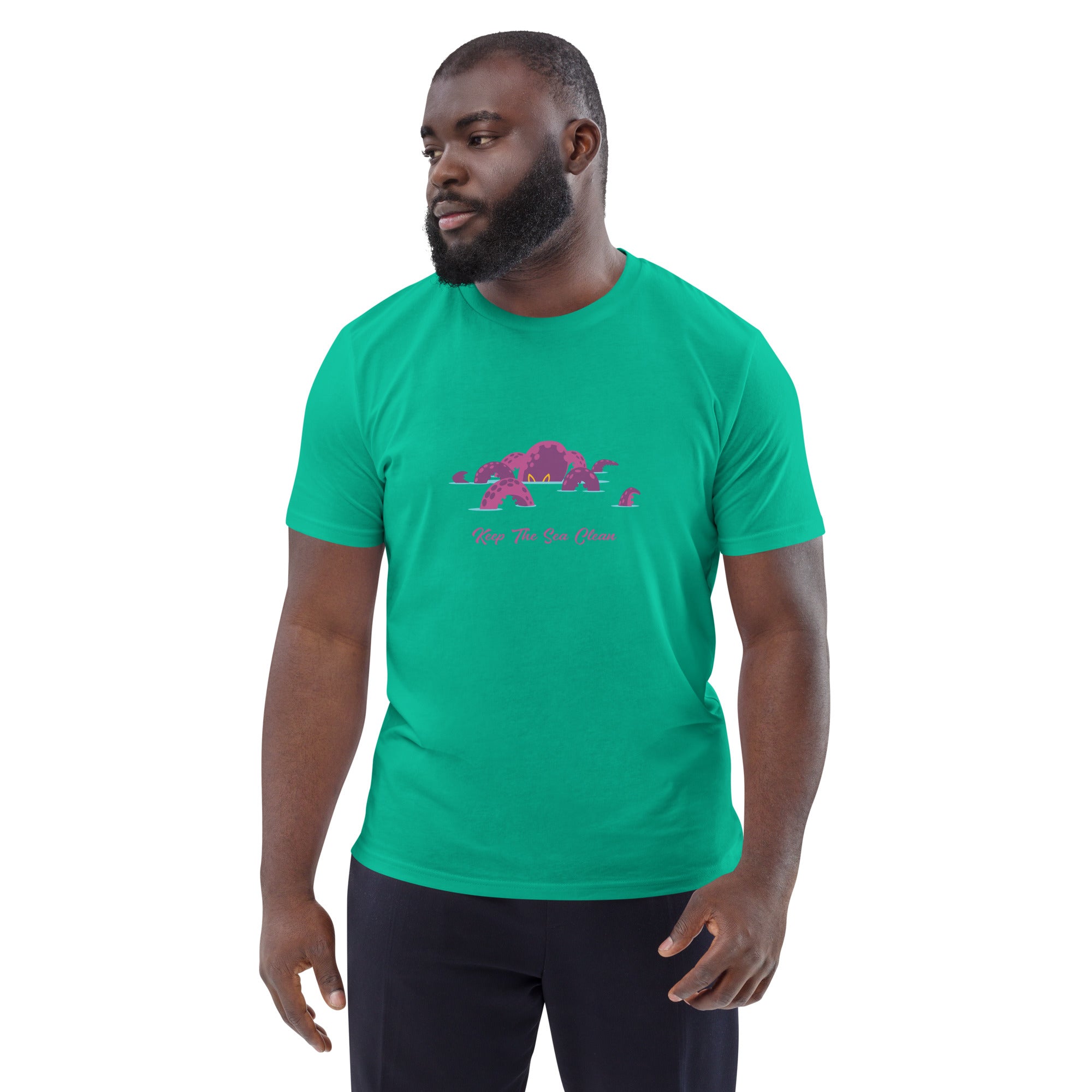 T-shirt unisexe en coton biologique Octopus Purple sur couleurs claires