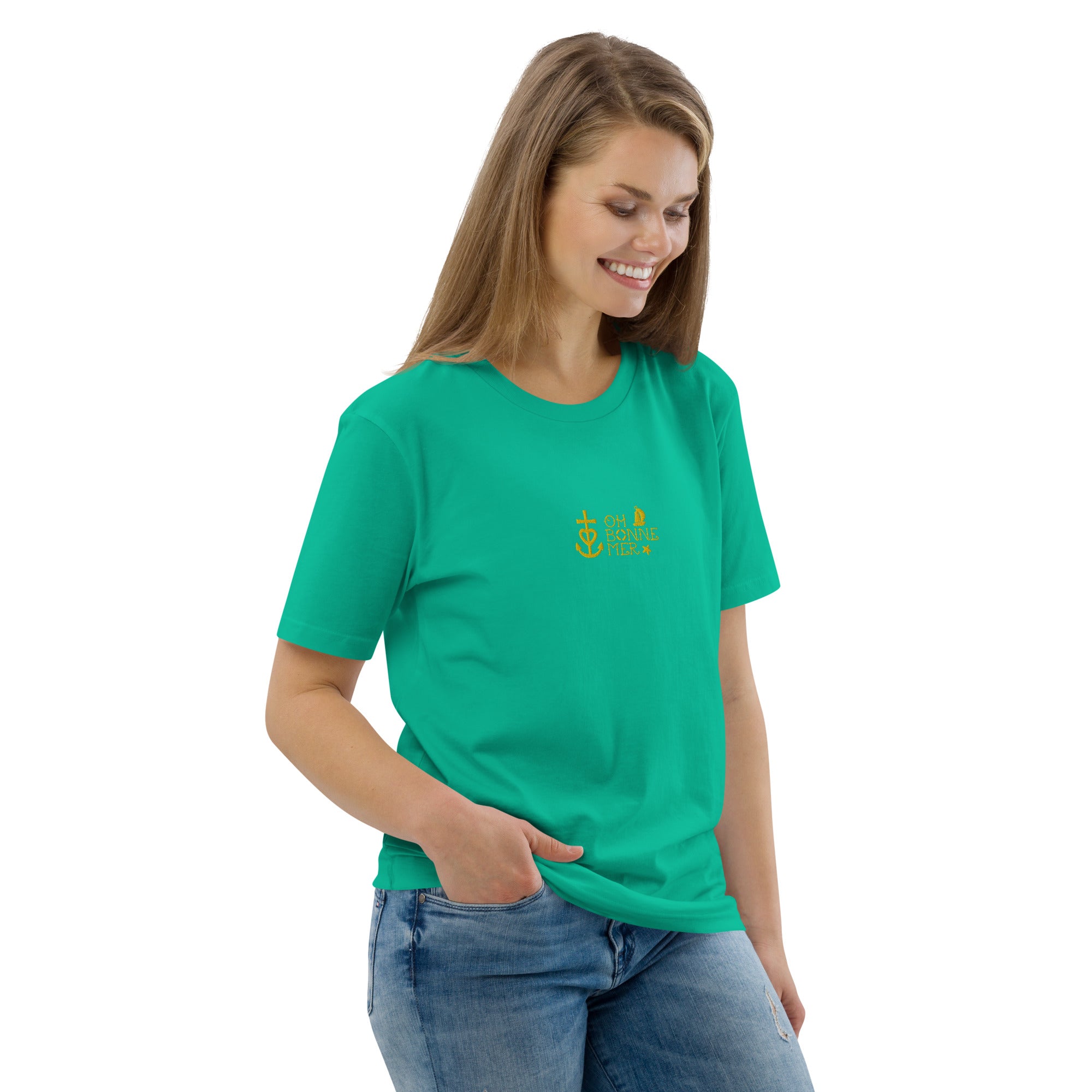T-shirt unisexe en coton biologique Oh Bonne Mer 2 brodé sur couleurs vives