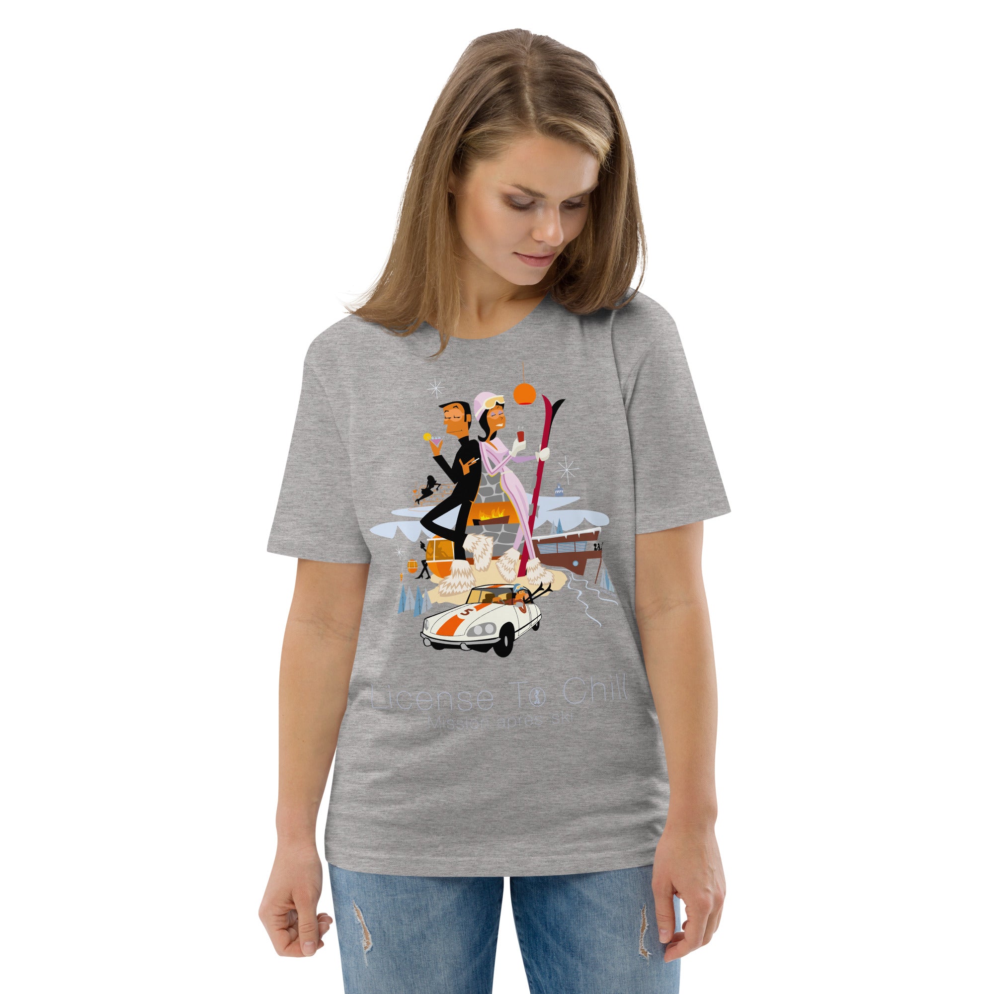 T-shirt unisexe en coton biologique License To Chill Mission Après-Ski sur couleurs claires
