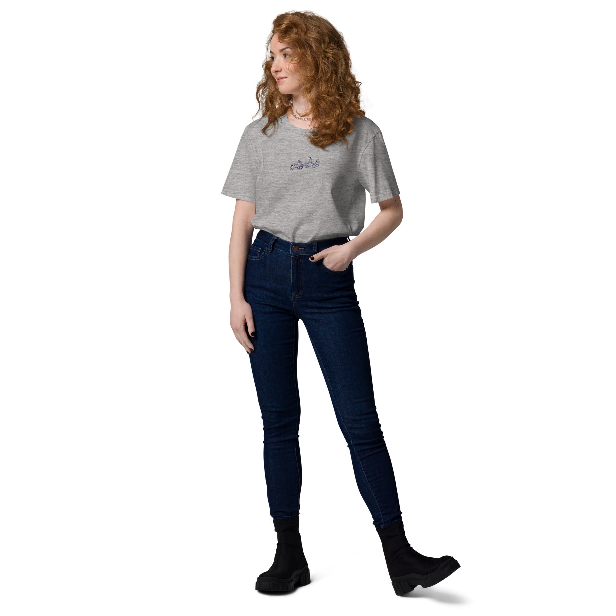 T-shirt unisexe en coton biologique Oh Bonne Mer Tattoo navy brodé sur couleurs claires