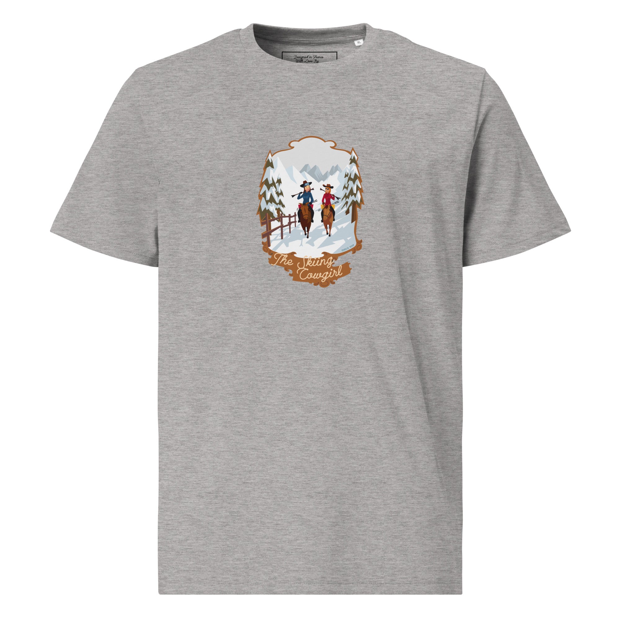 T-shirt unisexe en coton biologique The Skiing Cowgirl sur couleurs claires
