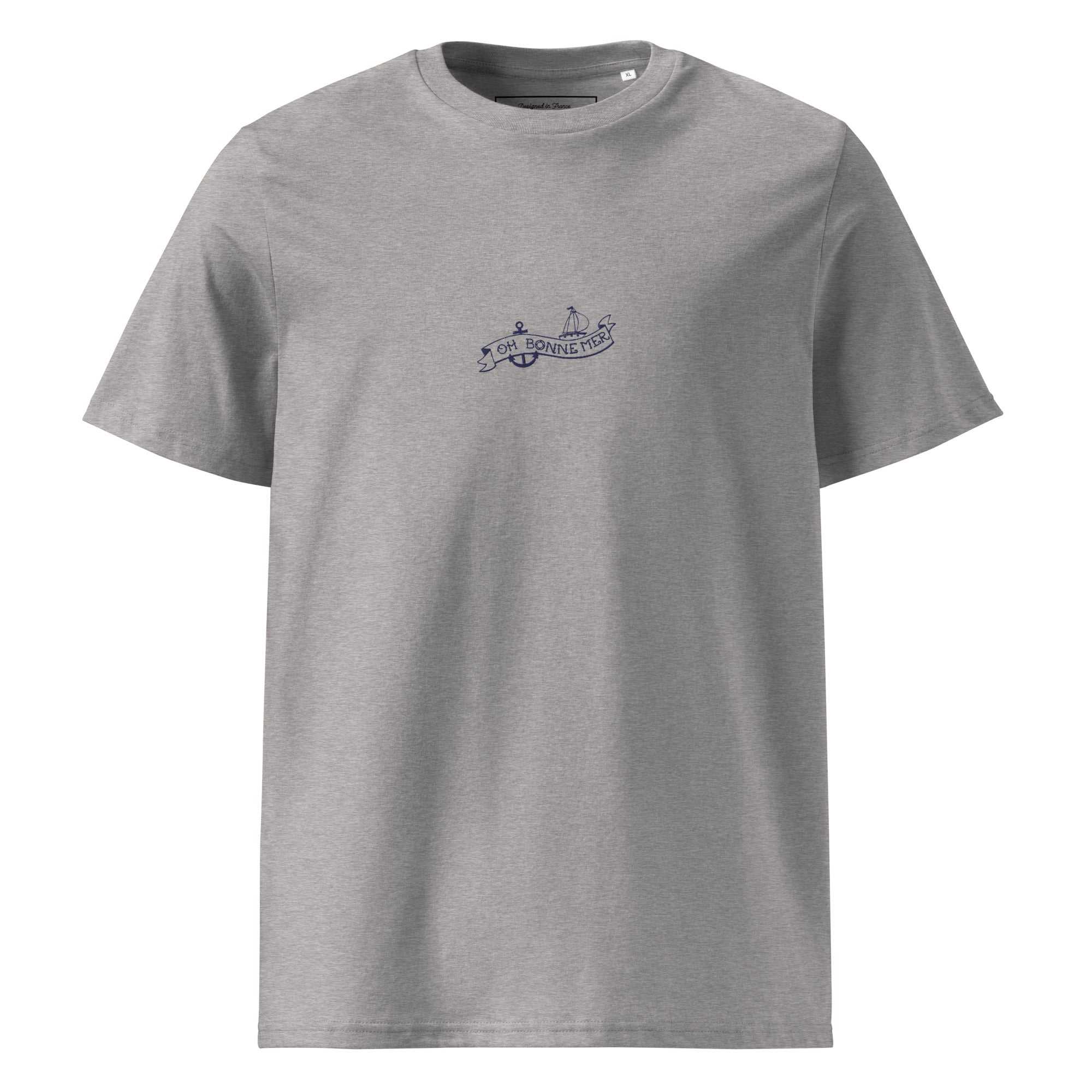 T-shirt unisexe en coton biologique Oh Bonne Mer Tattoo navy brodé sur couleurs claires