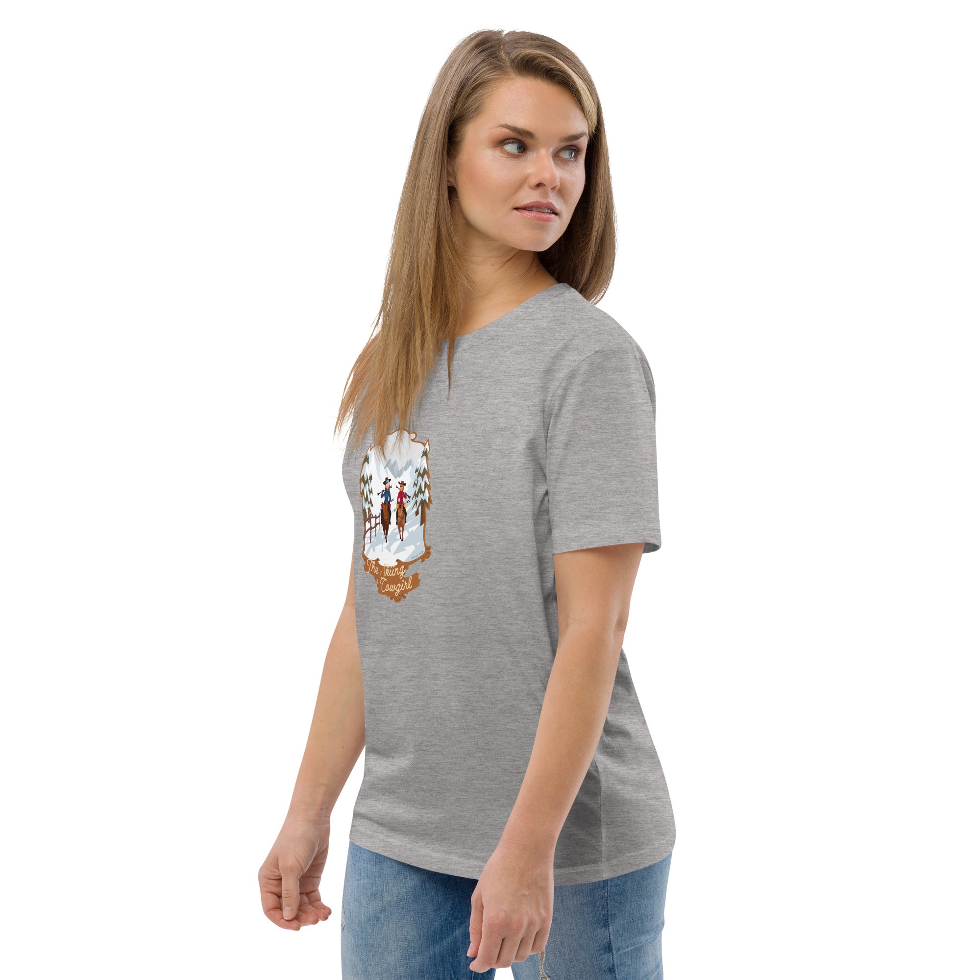 T-shirt unisexe en coton biologique The Skiing Cowgirl sur couleurs claires