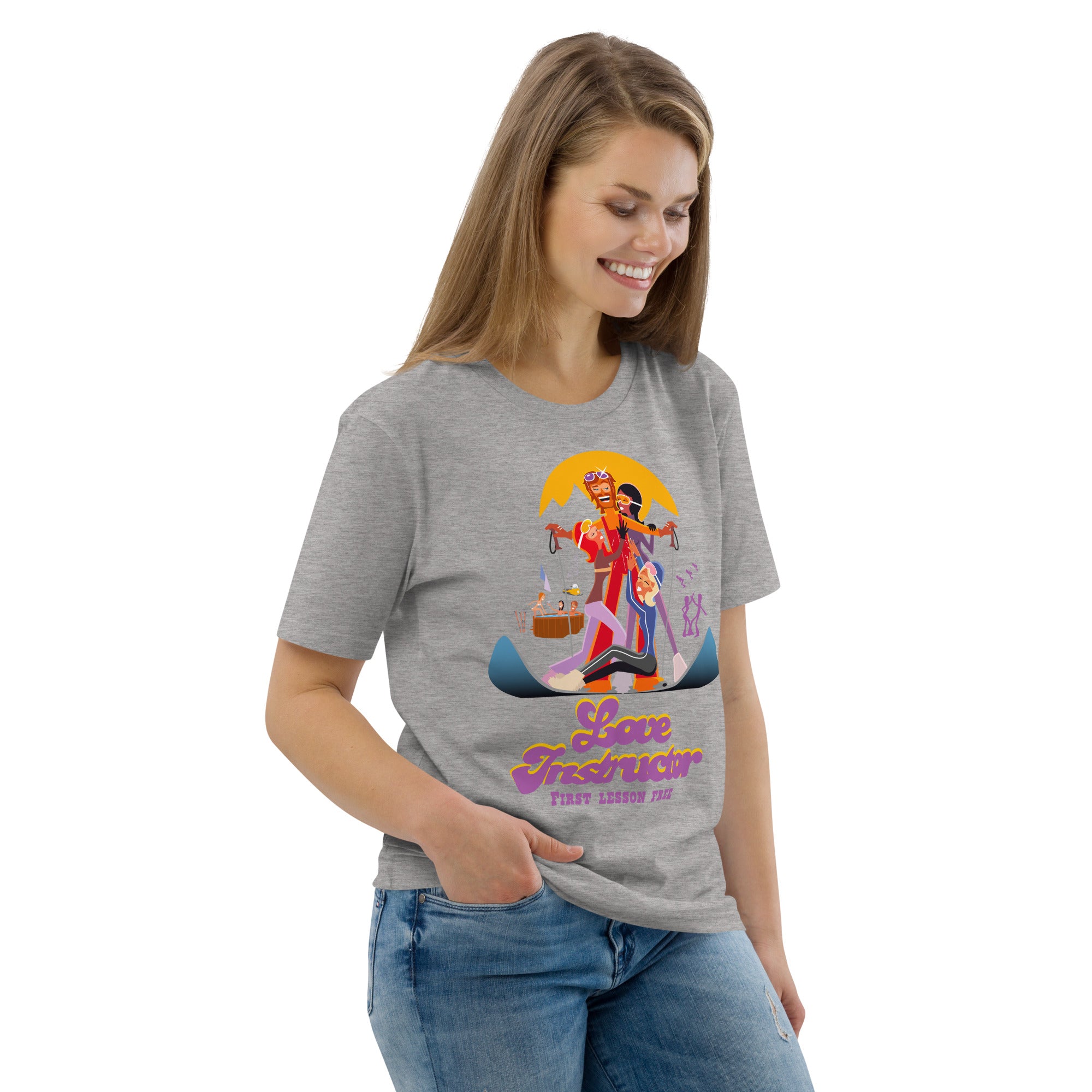 T-shirt unisexe en coton biologique Love instructor First lesson free sur couleurs claires