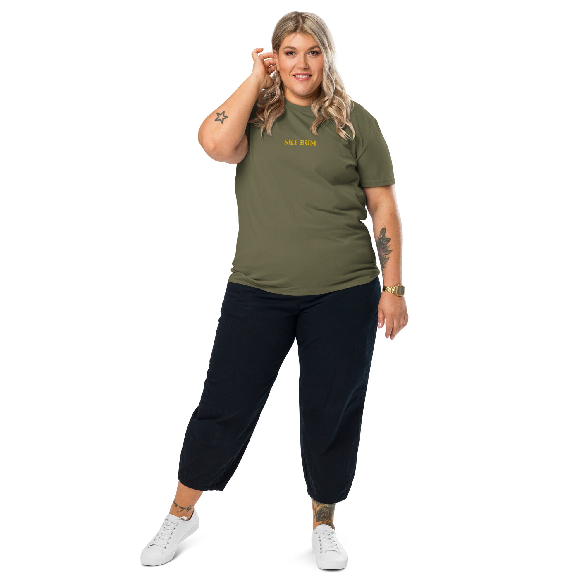 Unisex organic cotton t-shirt Ski Bum embroidered pattern