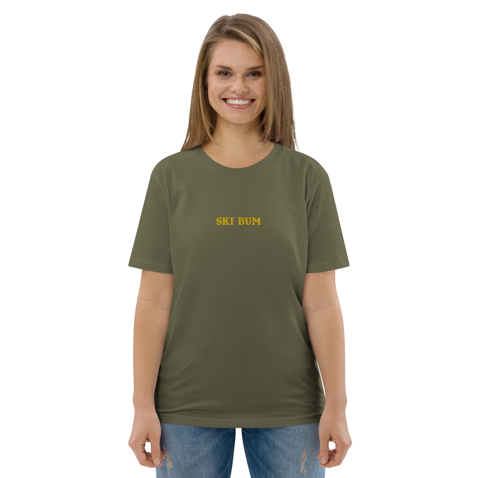 Unisex organic cotton t-shirt Ski Bum embroidered pattern