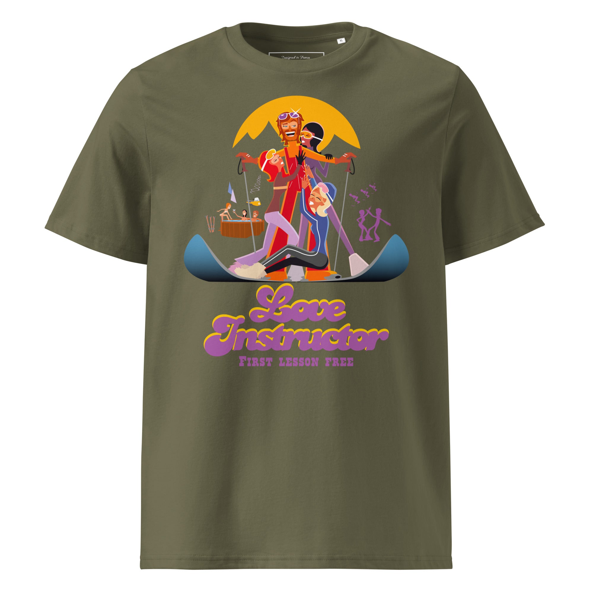 T-shirt unisexe en coton biologique Love instructor First lesson free sur couleurs foncées