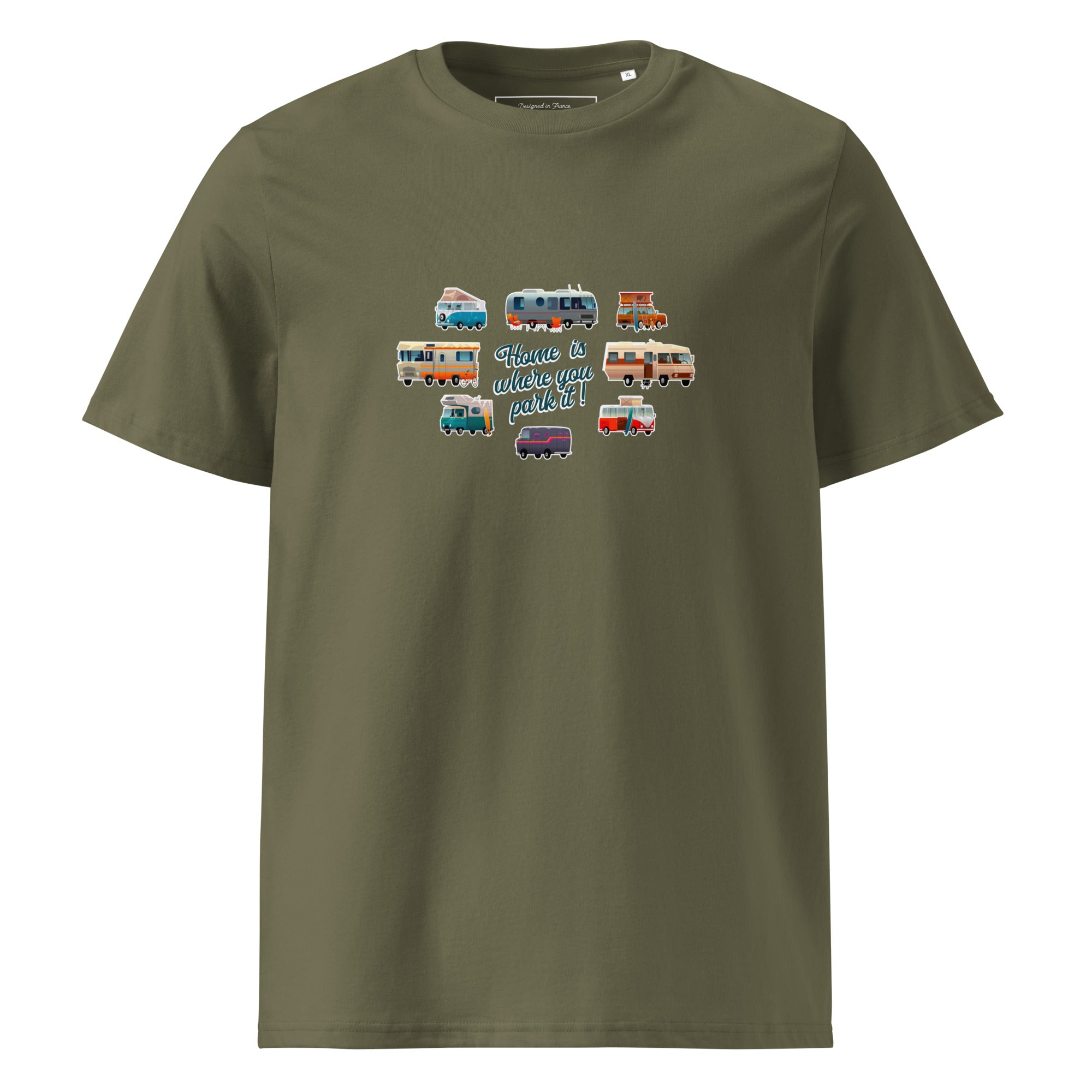 T-shirt unisexe en coton biologique Square Vintage Campers sur couleurs foncées