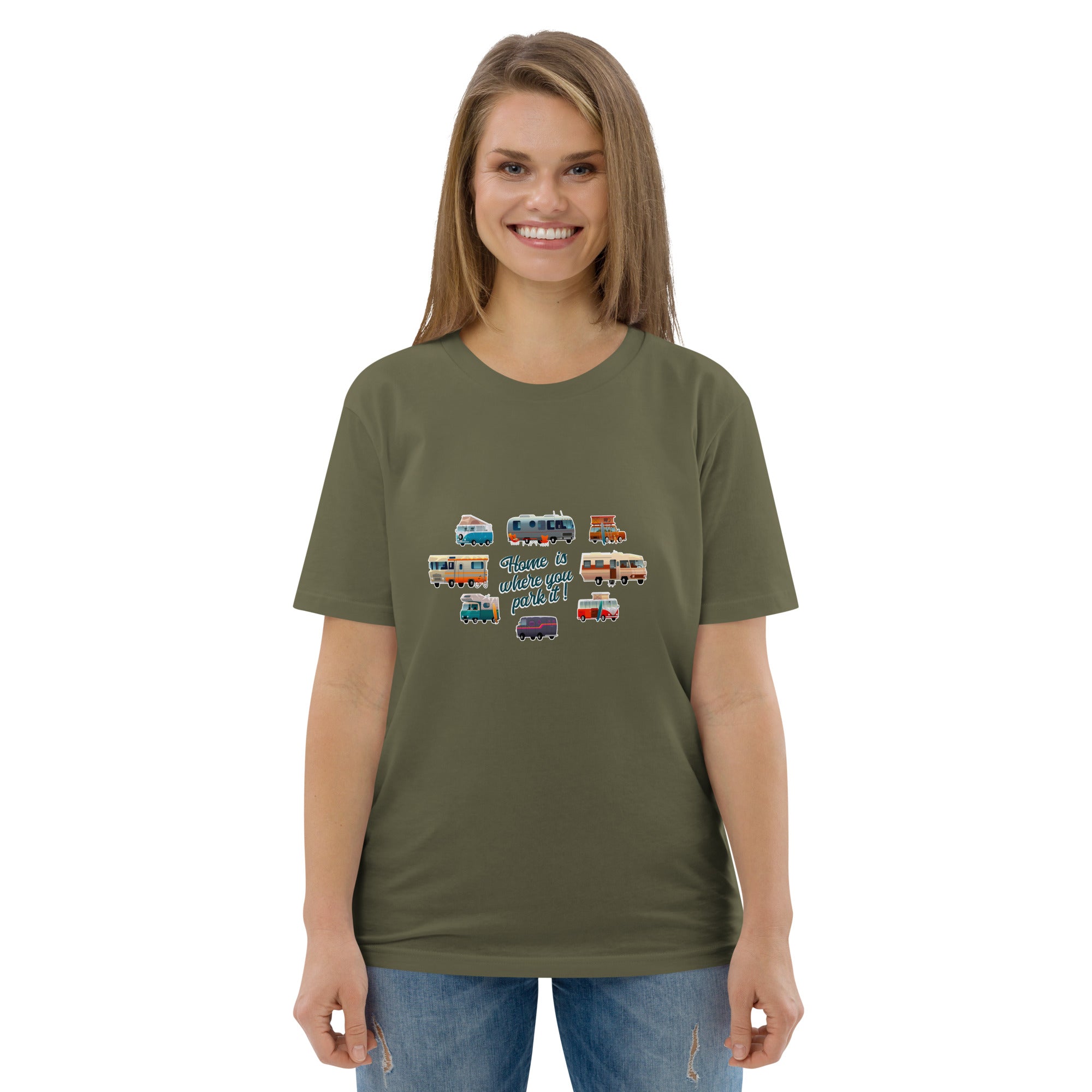 T-shirt unisexe en coton biologique Square Vintage Campers sur couleurs foncées