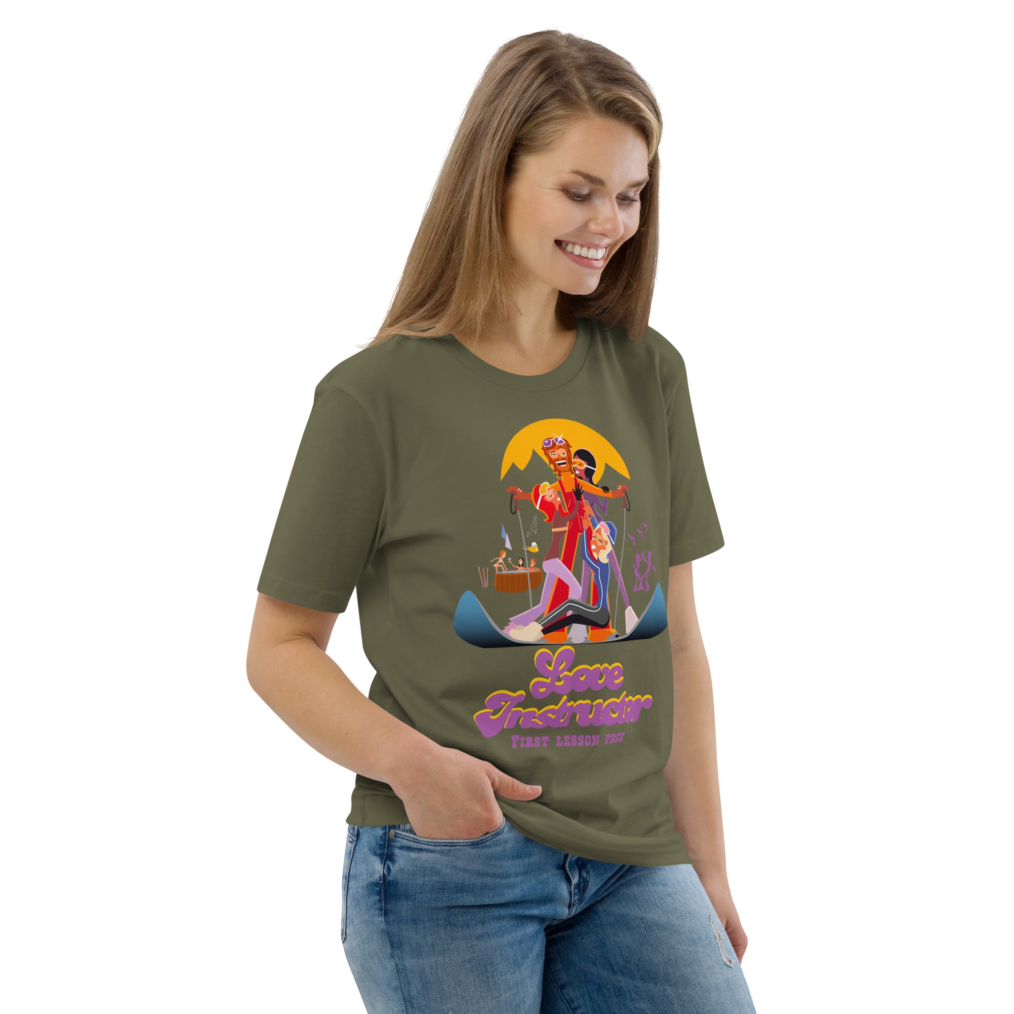 T-shirt unisexe en coton biologique Love instructor First lesson free sur couleurs foncées